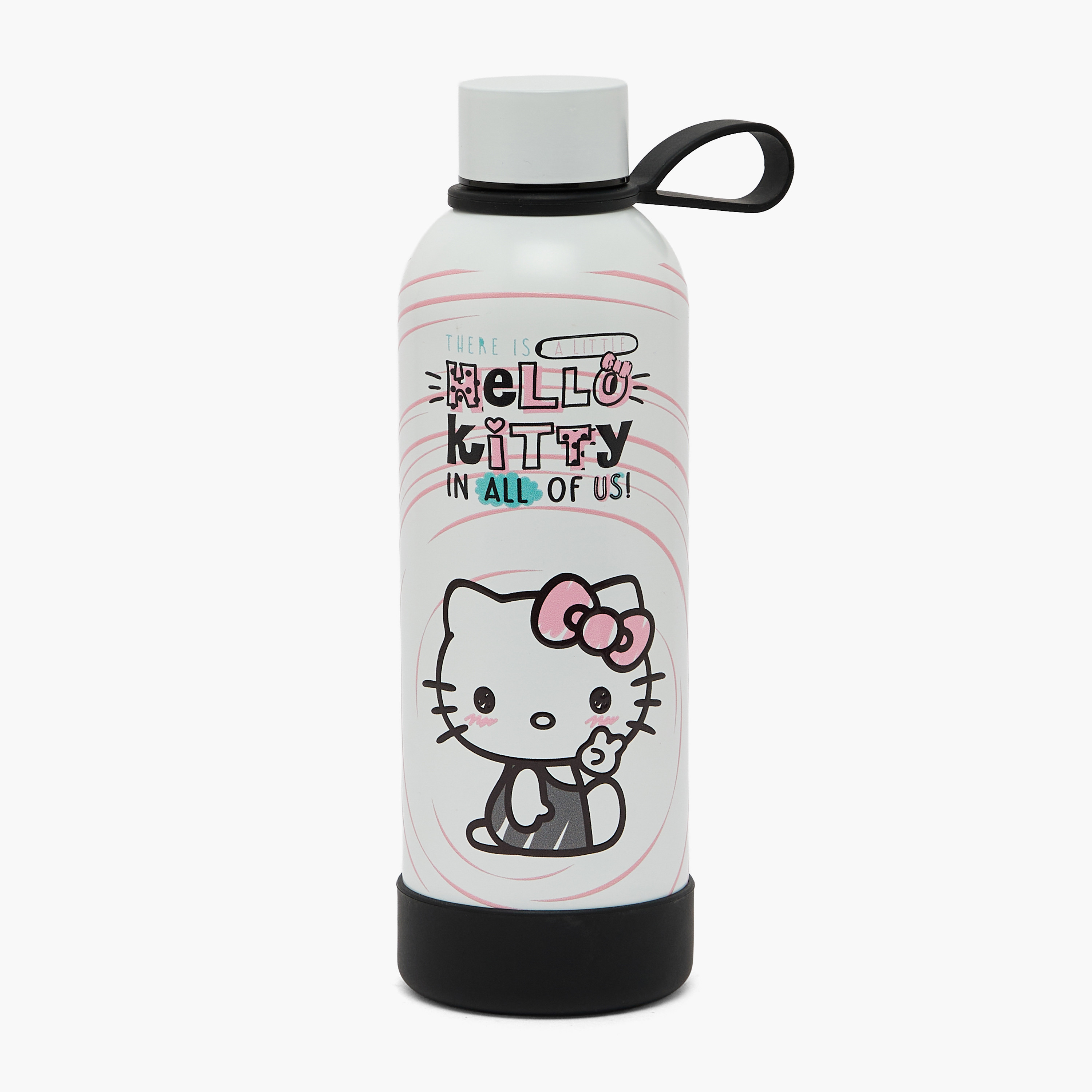 قارورة مياه ستانلس ستيل بغطاء لولبي وطبعات هالو كيتي ومقبض حلقي من سانريو-school-waterbottles-image-1