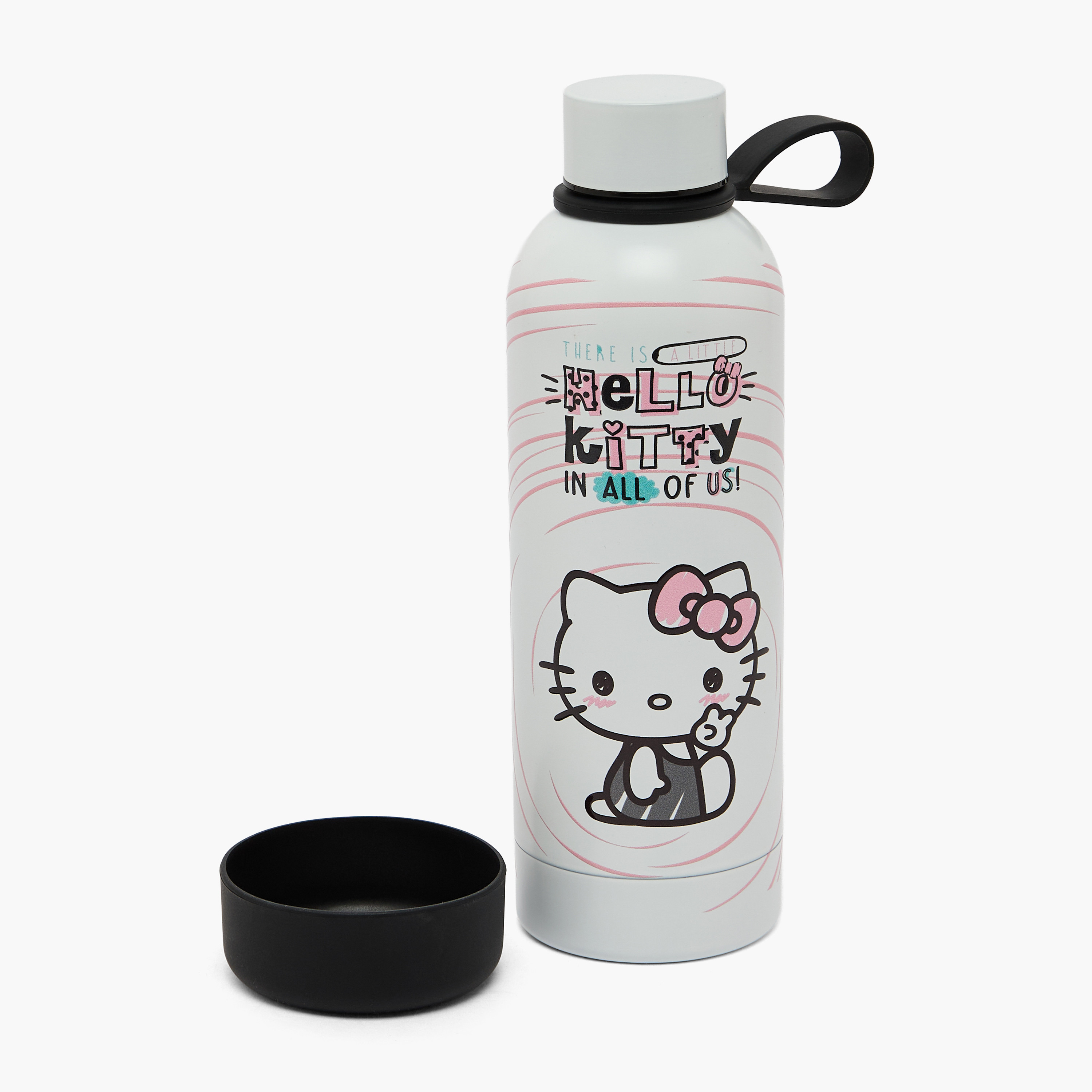 قارورة مياه ستانلس ستيل بغطاء لولبي وطبعات هالو كيتي ومقبض حلقي من سانريو-school-waterbottles-image-3
