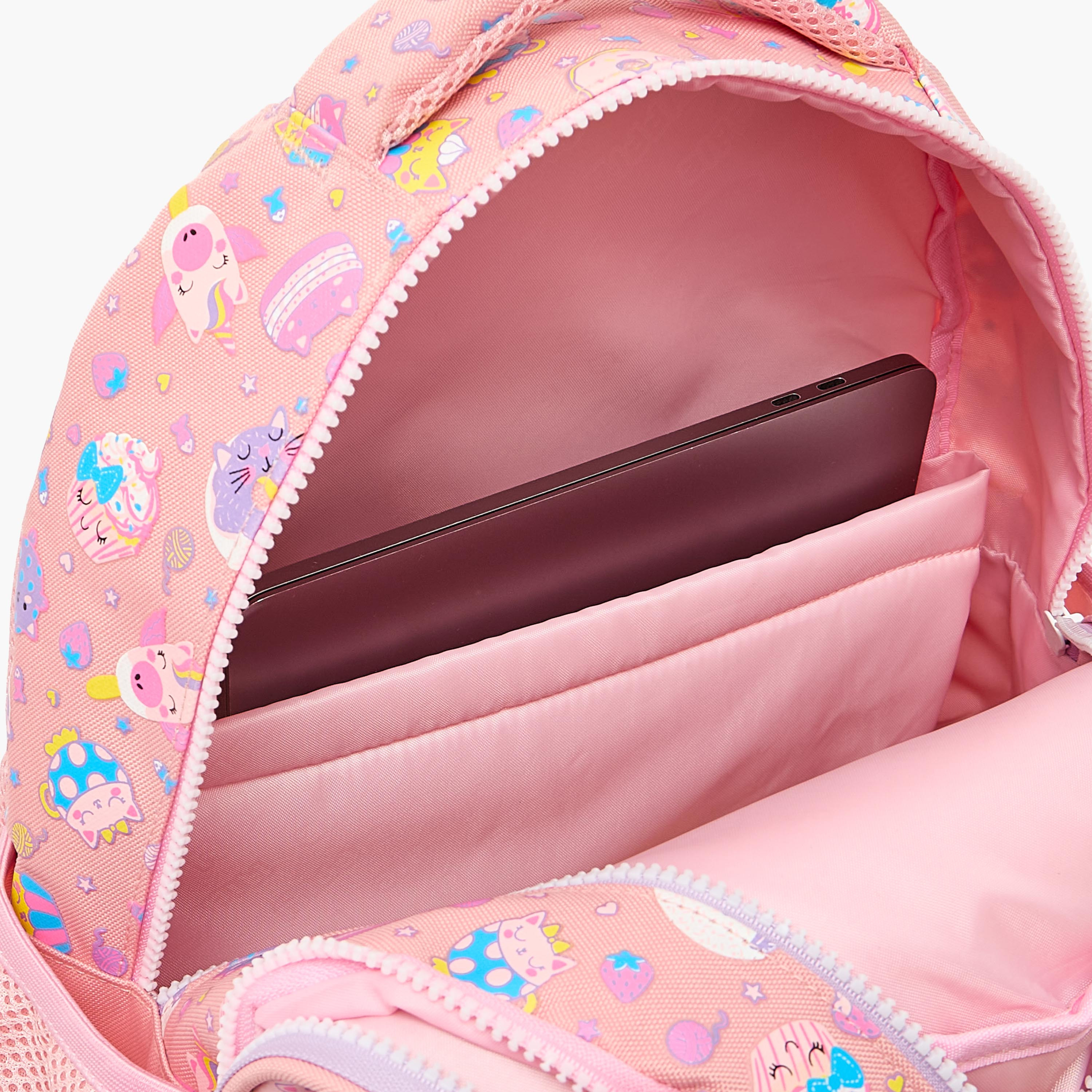 Riddle Cupcake Print Backpack for Girls 5-8 Years with Padded Shoulder Straps-school-bagsandbackpacks-backpacks-image-8
