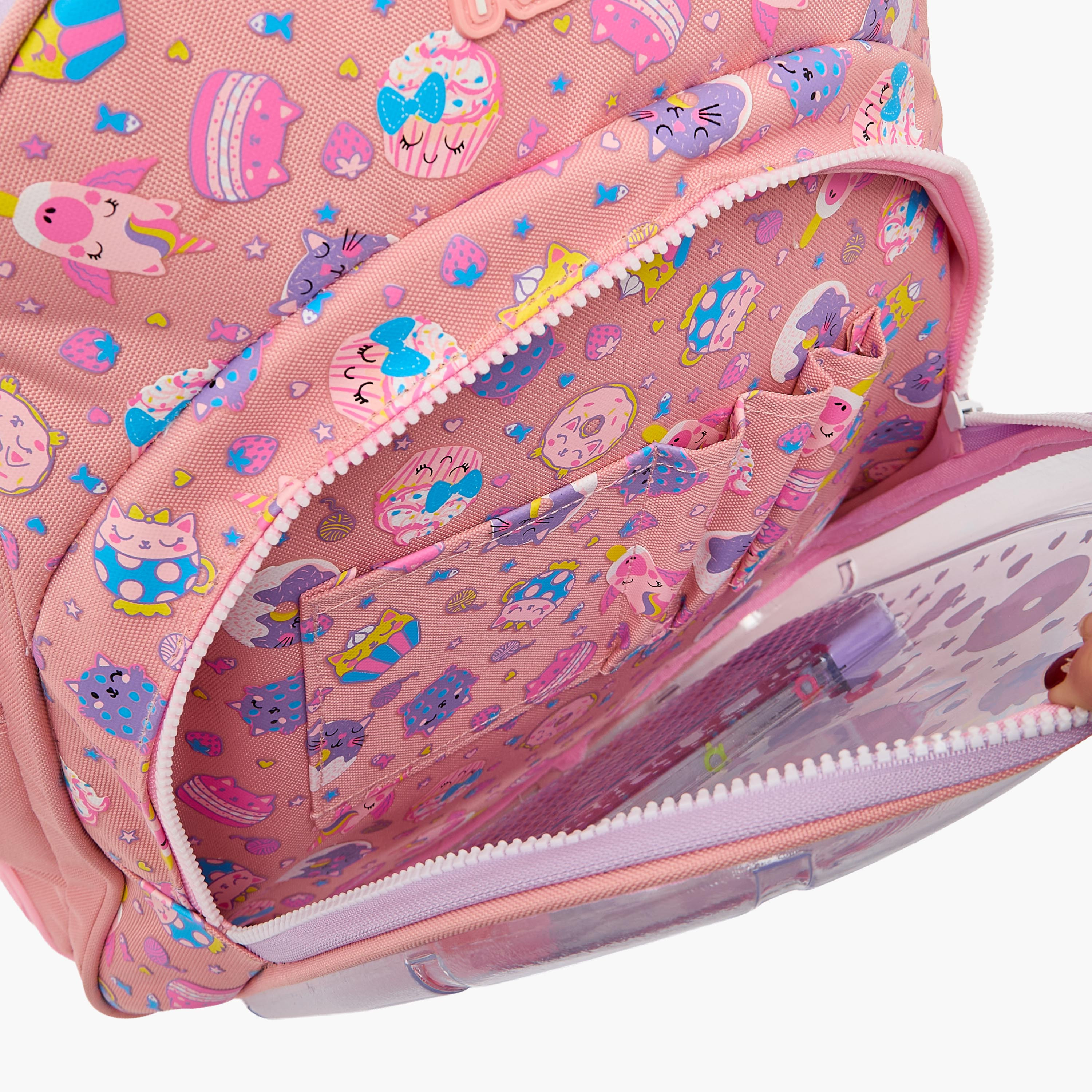 Riddle Cupcake Print Backpack for Girls 5-8 Years with Padded Shoulder Straps-school-bagsandbackpacks-backpacks-image-9