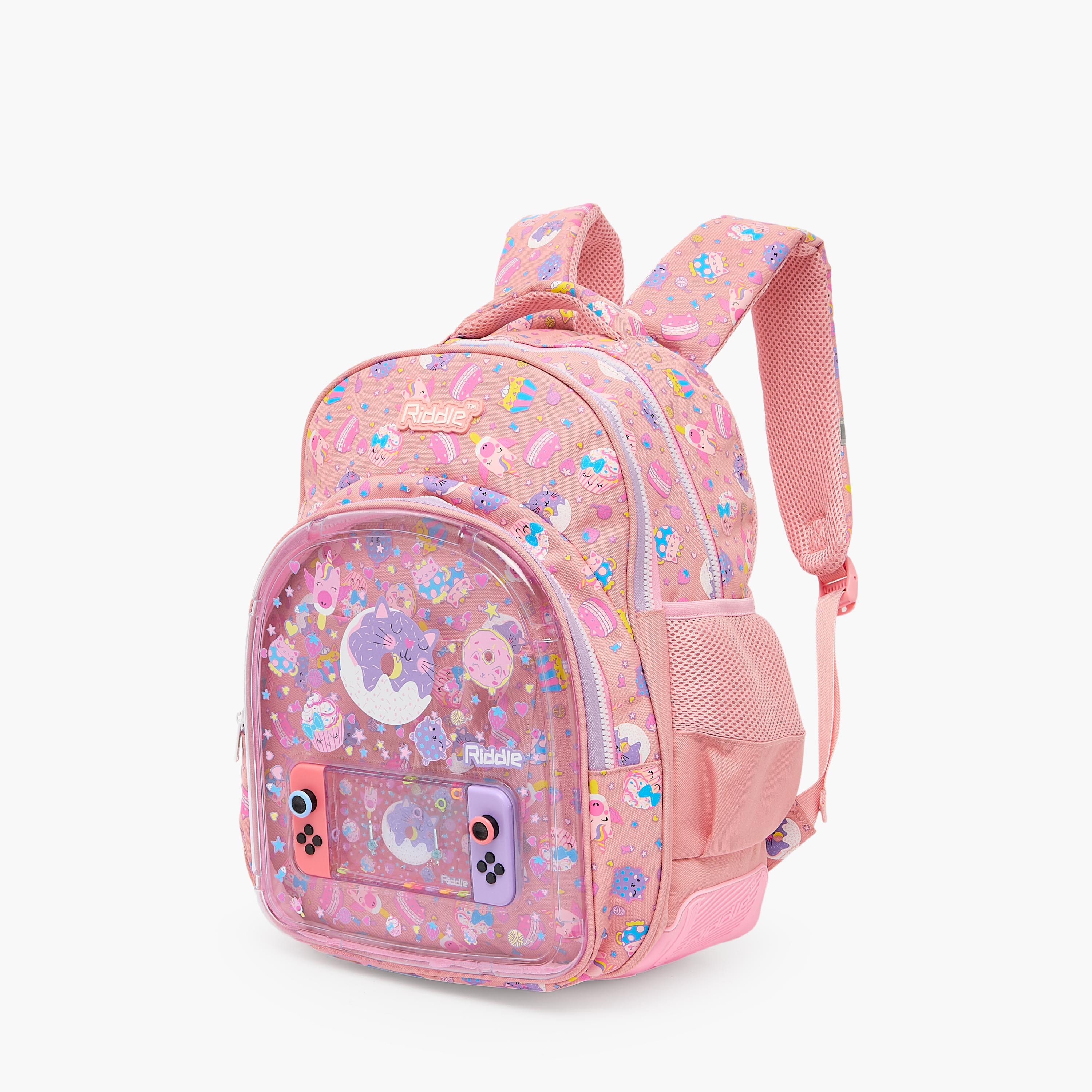 Riddle Cupcake Print Backpack for Girls 5-8 Years with Padded Shoulder Straps-school-bagsandbackpacks-backpacks-image-10