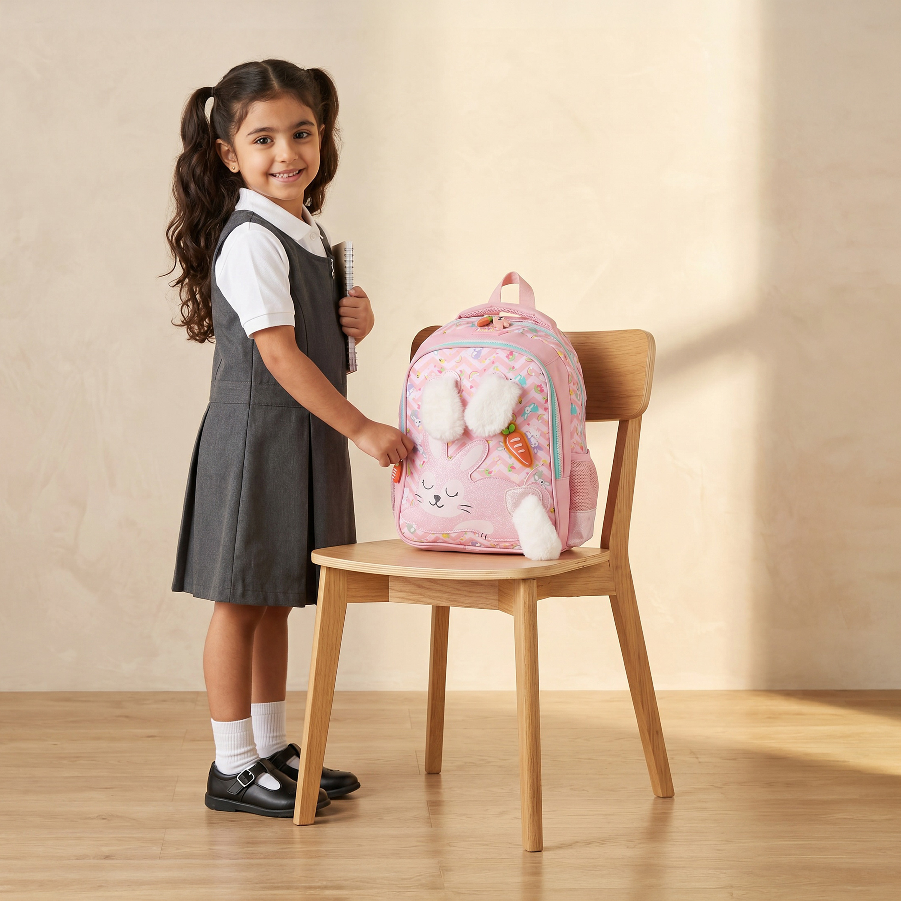 شنطة ظهر بطبعة أرنب للبنات من 3-5 سنوات مع أحزمة مبطنة من ريدل-school-bagsandbackpacks-backpacks-image-2