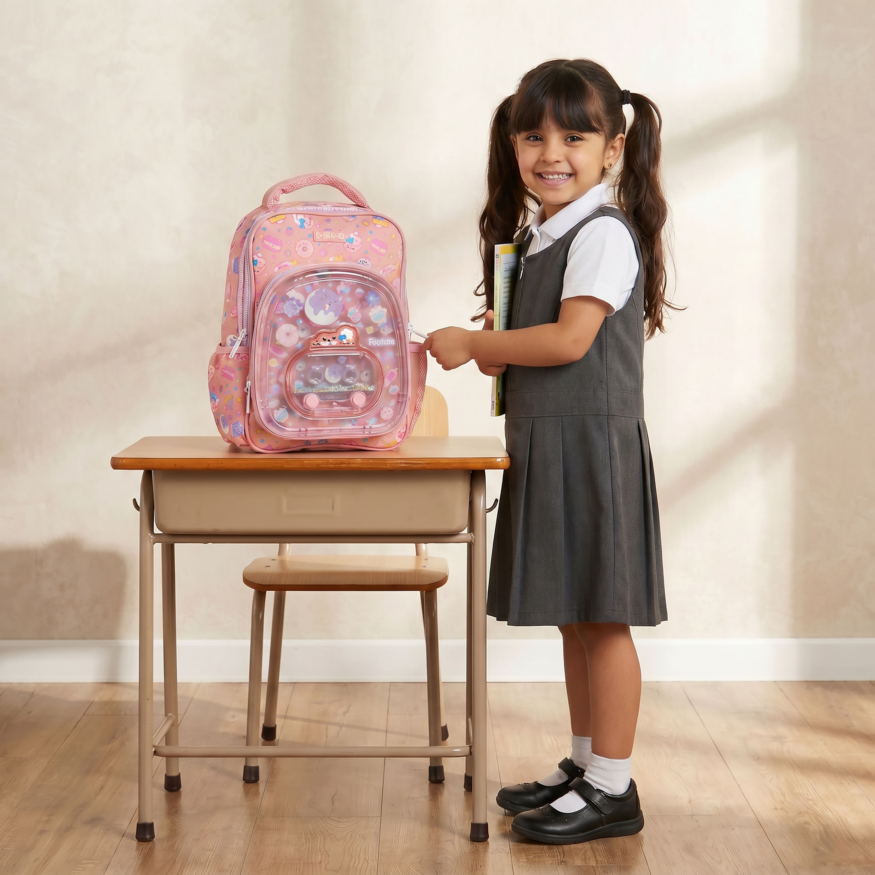 شنطة ظهر بطبعات كاب كيك وحمالات كتف مبطنة للبنات من 3-5 سنوات من ريدل-school-bagsandbackpacks-backpacks-image-3