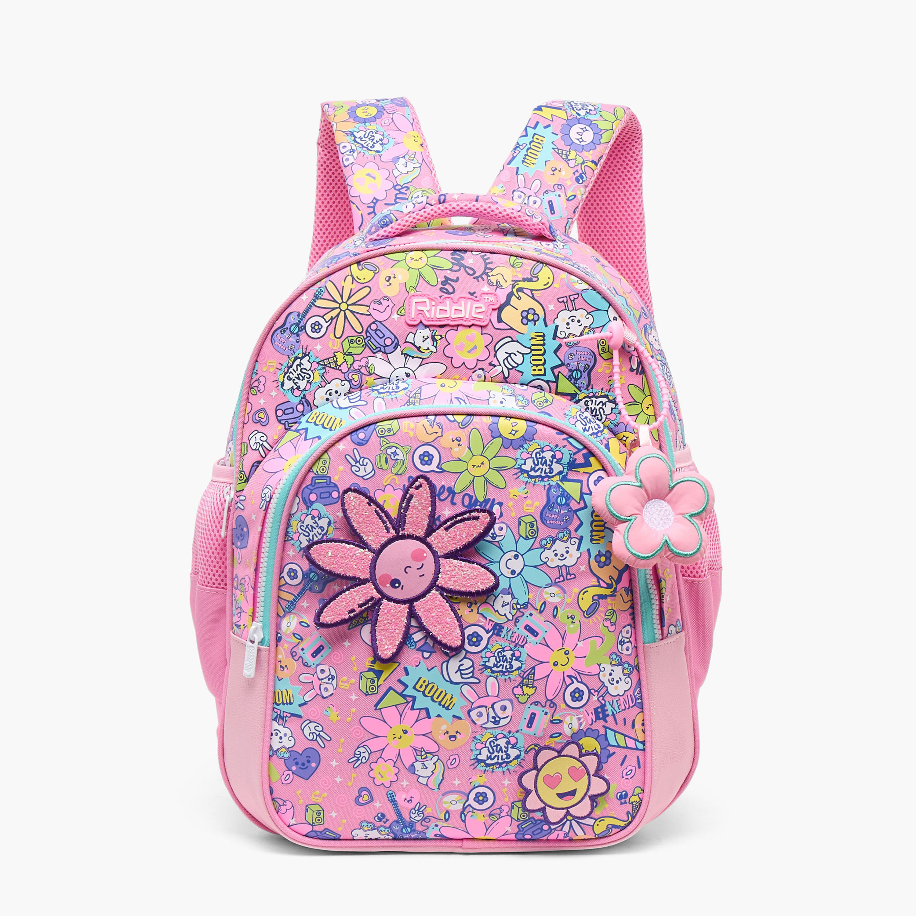 Riddle Floral Print Backpack for Girls 5-8 Years with Padded Shoulder Straps-school-bagsandbackpacks-backpacks-image-2