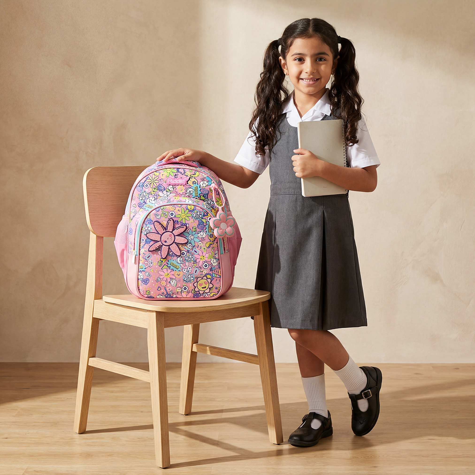 Riddle Floral Print Backpack for Girls 5-8 Years with Padded Shoulder Straps-school-bagsandbackpacks-backpacks-image-3