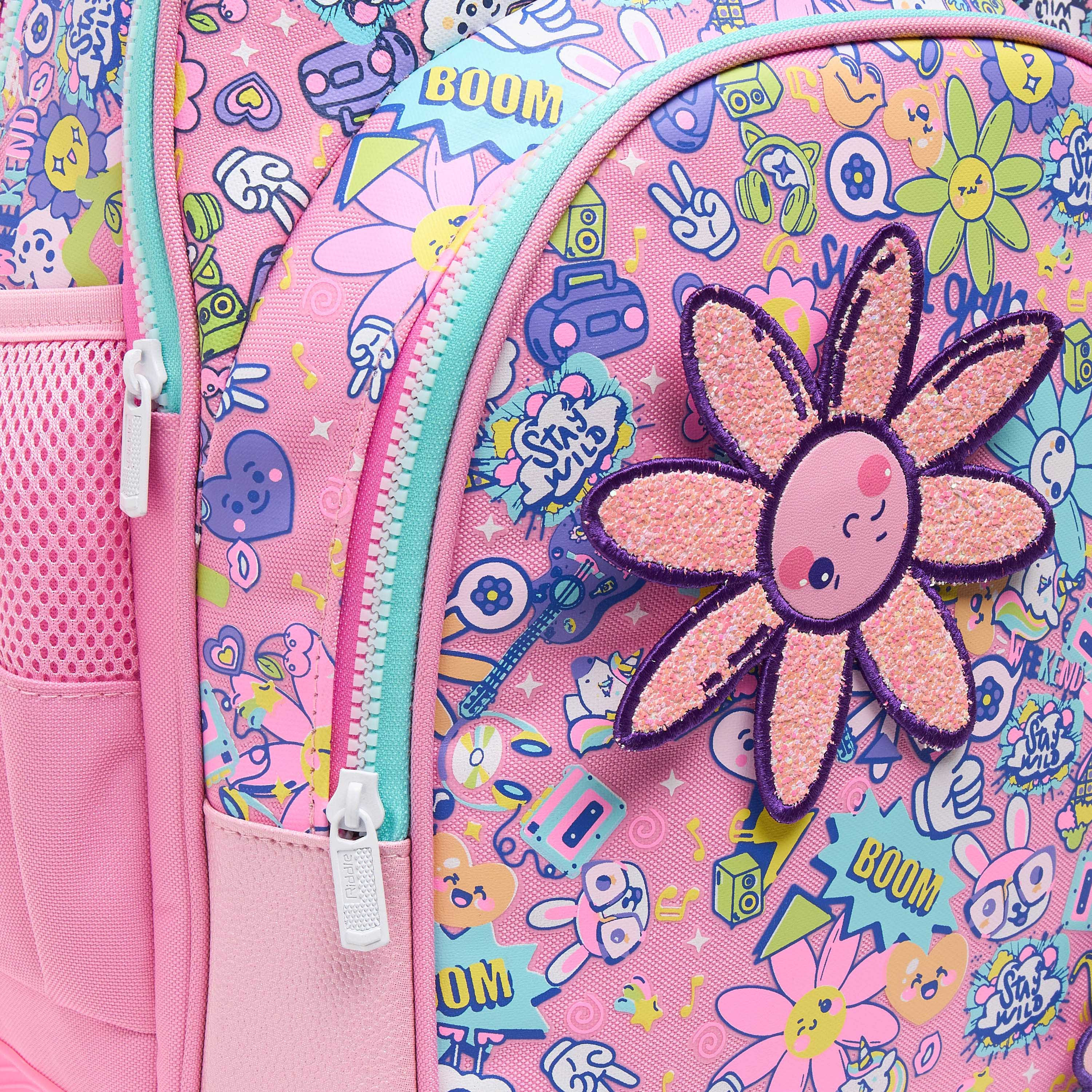 Riddle Floral Print Backpack for Girls 5-8 Years with Padded Shoulder Straps-school-bagsandbackpacks-backpacks-image-5