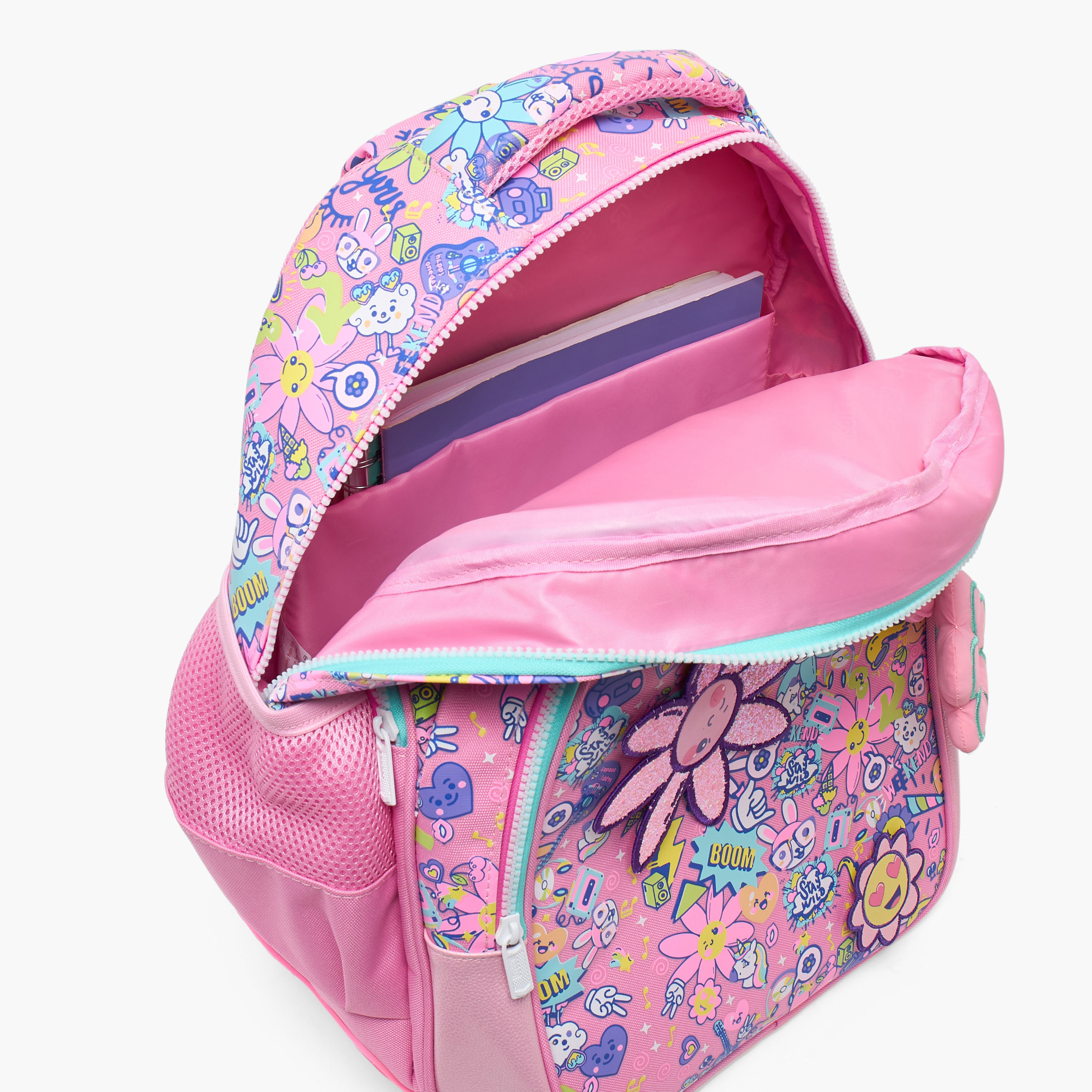 Riddle Floral Print Backpack for Girls 5-8 Years with Padded Shoulder Straps-school-bagsandbackpacks-backpacks-image-6