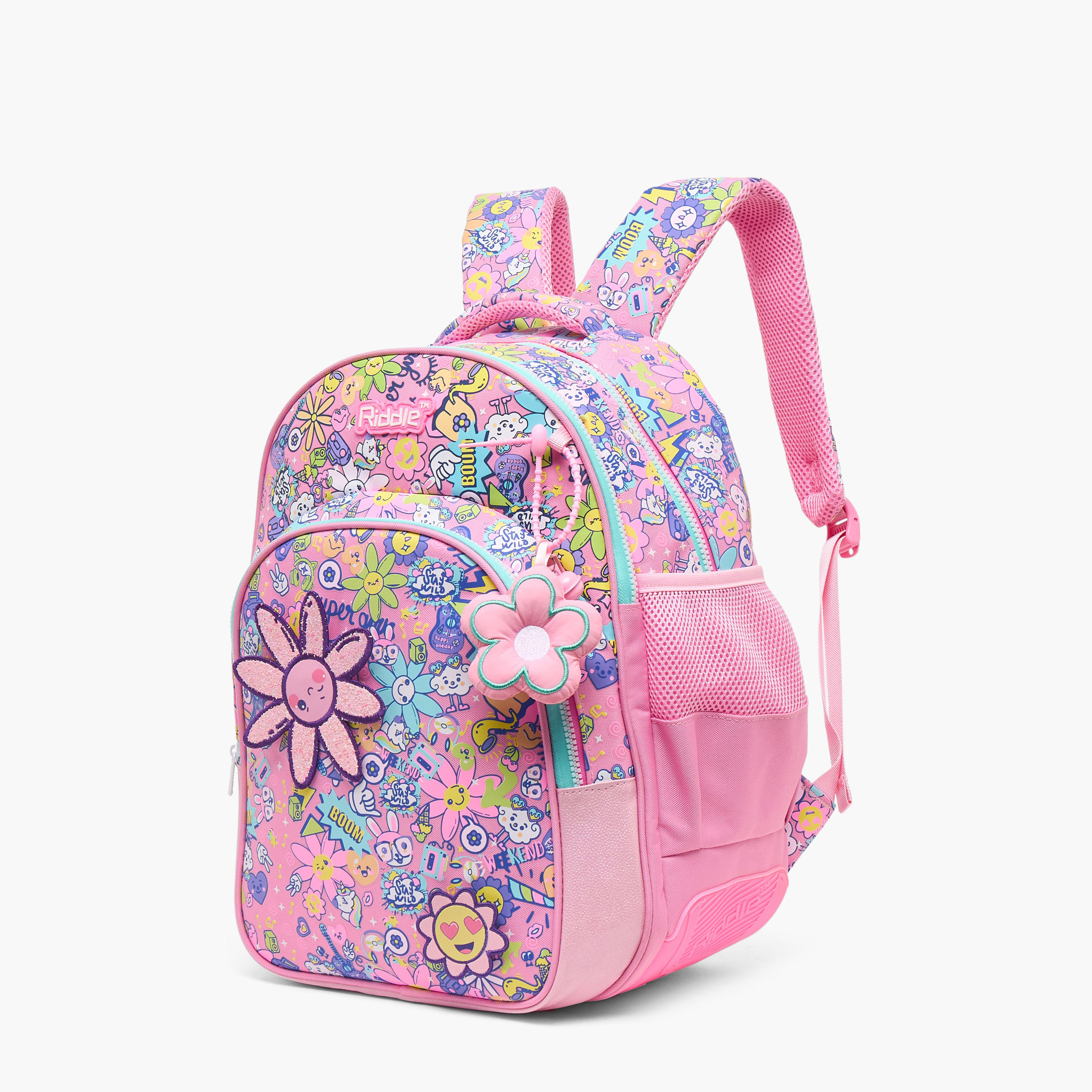 Riddle Floral Print Backpack for Girls 5-8 Years with Padded Shoulder Straps-school-bagsandbackpacks-backpacks-image-7