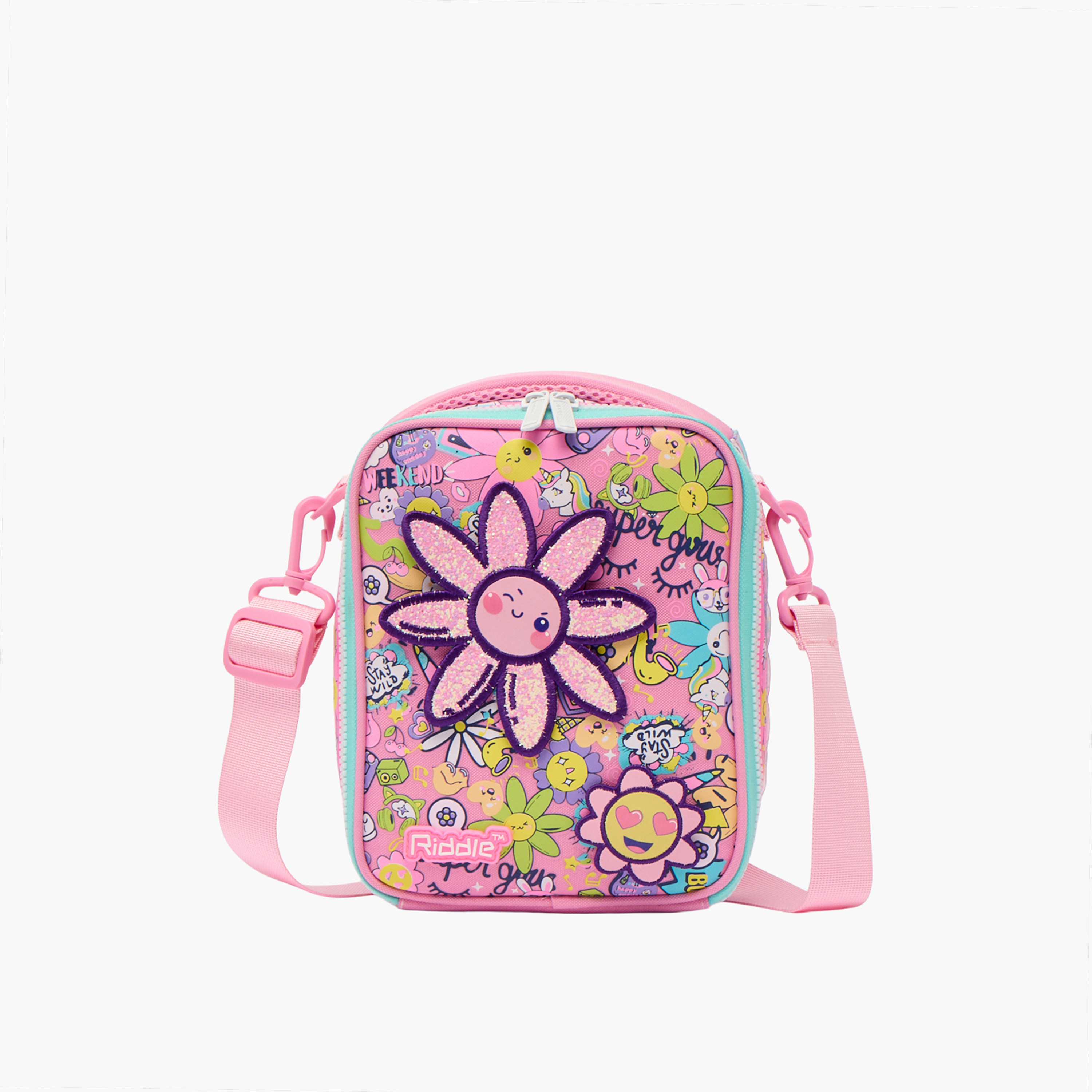 شنطة غداء بحزام قابل للفصل وتزيينات زهرية للبنات بعمر 5-8 سنوات من ريدل-school-lunchessentials-lunchbags-image-1