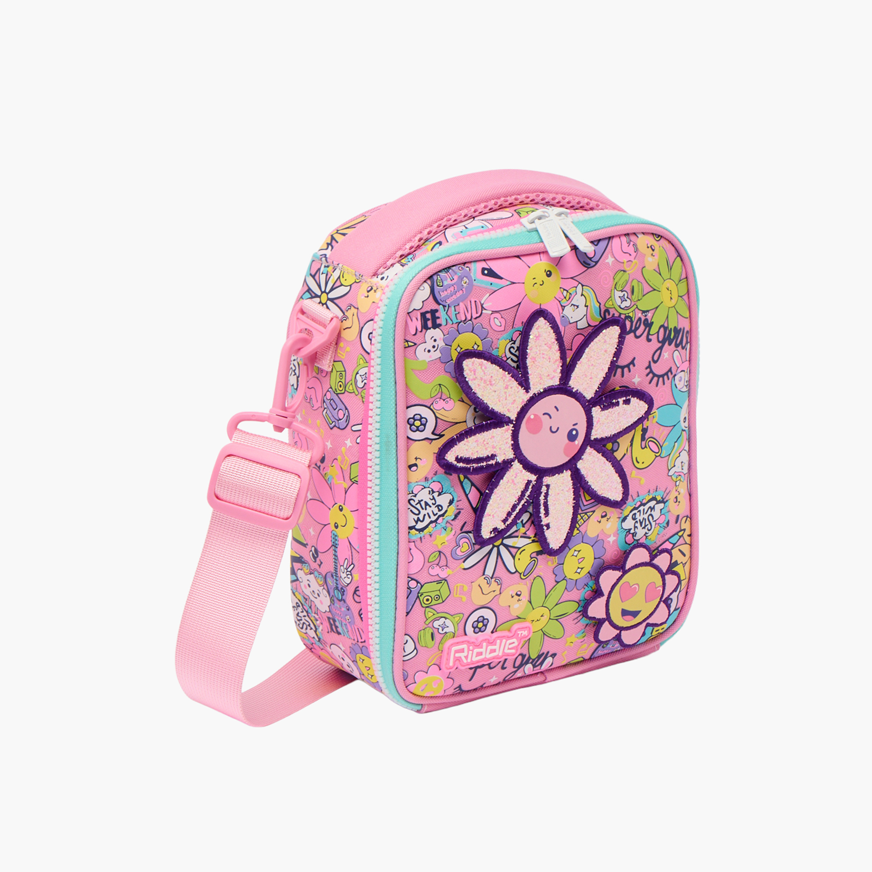 شنطة غداء بحزام قابل للفصل وتزيينات زهرية للبنات بعمر 5-8 سنوات من ريدل-school-lunchessentials-lunchbags-image-2