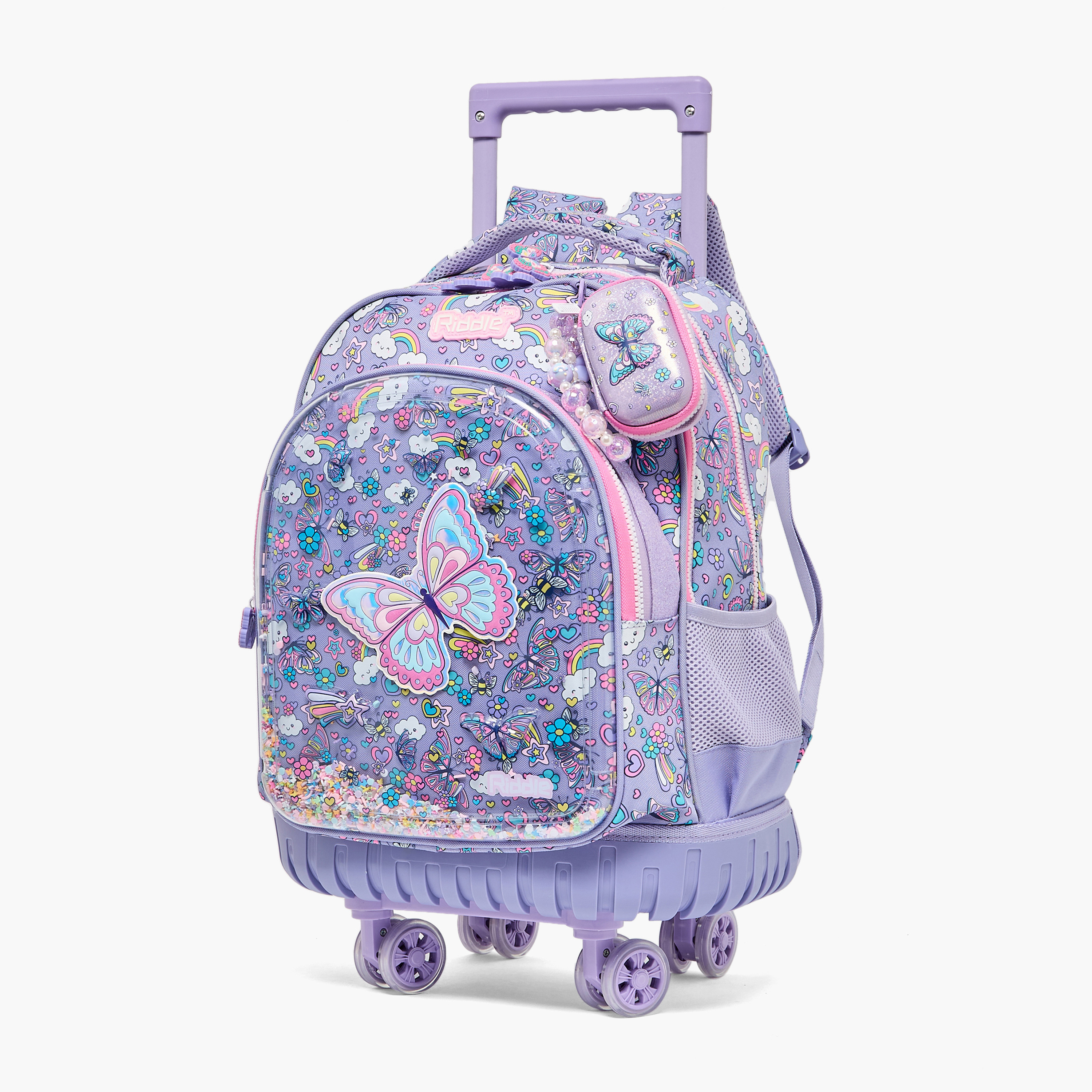 شنطة ترولي مع عجلات متينة وطبعات للبنات بعمر 5 إلى 8 سنوات من ريدل - 16 بوصة-school-bagsandbackpacks-trolleybags-image-7