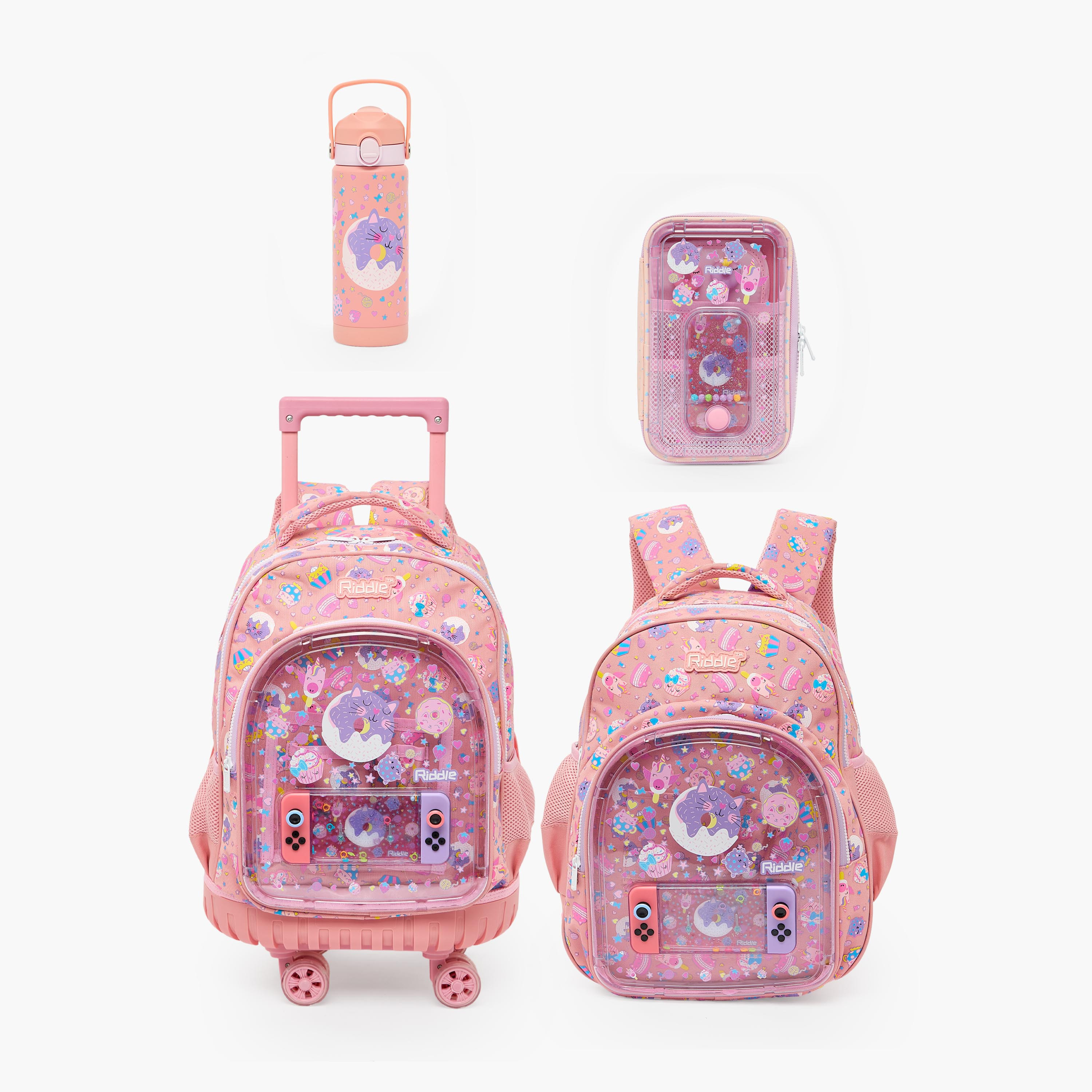 شنطة ترولي للبنات 5-8 سنوات بعجلات متينة وطبعات كوبكيك من ريدل - 16 بوصة-school-bagsandbackpacks-trolleybags-image-15