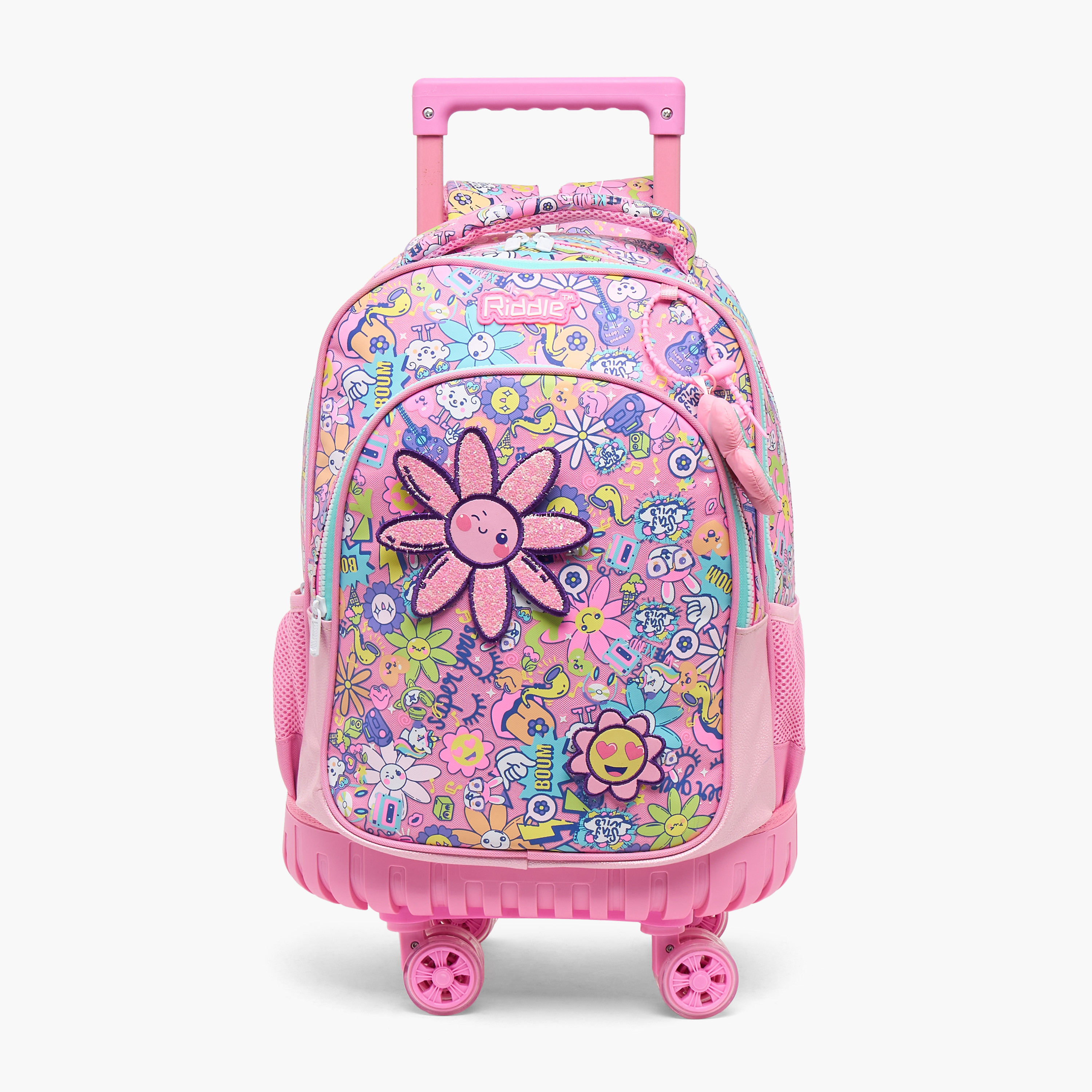 Riddle Floral Print Trolley Bag for Girls 5-8 Years with Durable Wheels - 16 inches-school-bagsandbackpacks-trolleybags-image-1