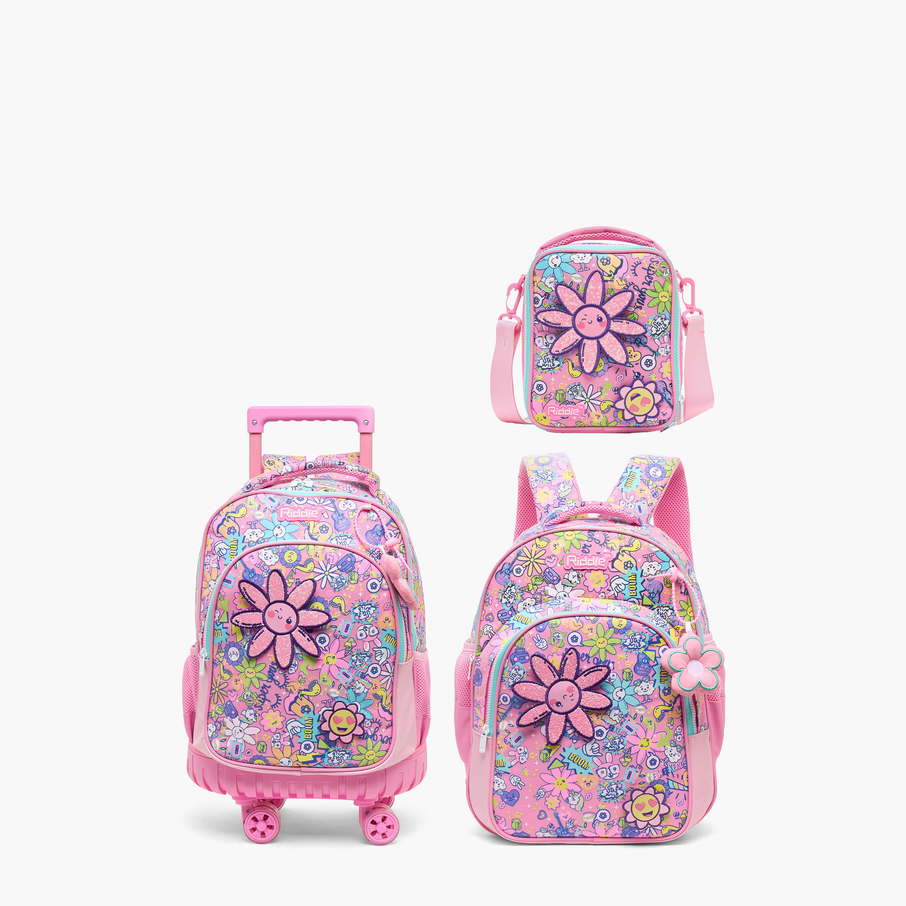 Riddle Floral Print Trolley Bag for Girls 5-8 Years with Durable Wheels - 16 inches-school-bagsandbackpacks-trolleybags-image-12