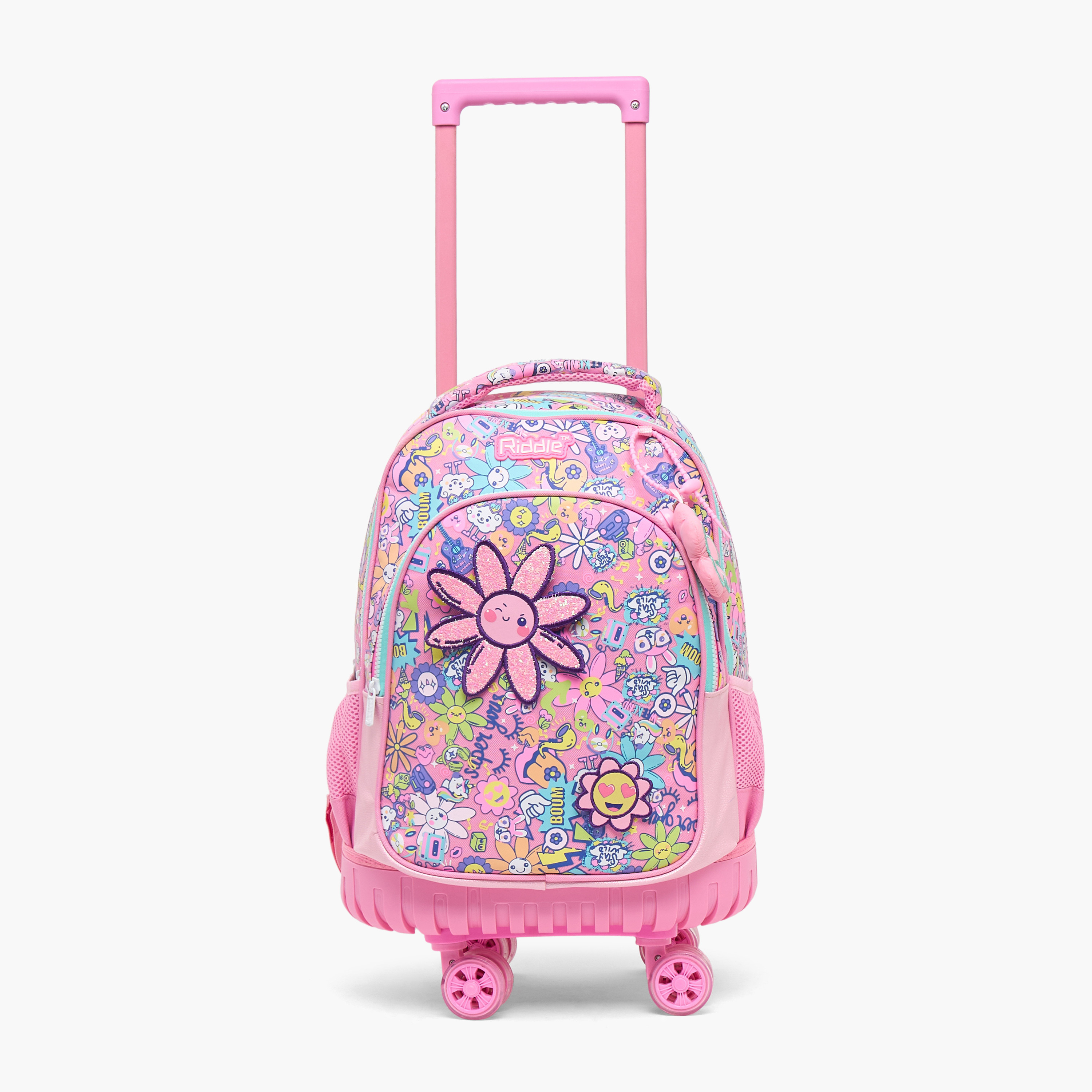 Riddle Floral Print Trolley Bag for Girls 5-8 Years with Durable Wheels - 16 inches-school-bagsandbackpacks-trolleybags-image-2