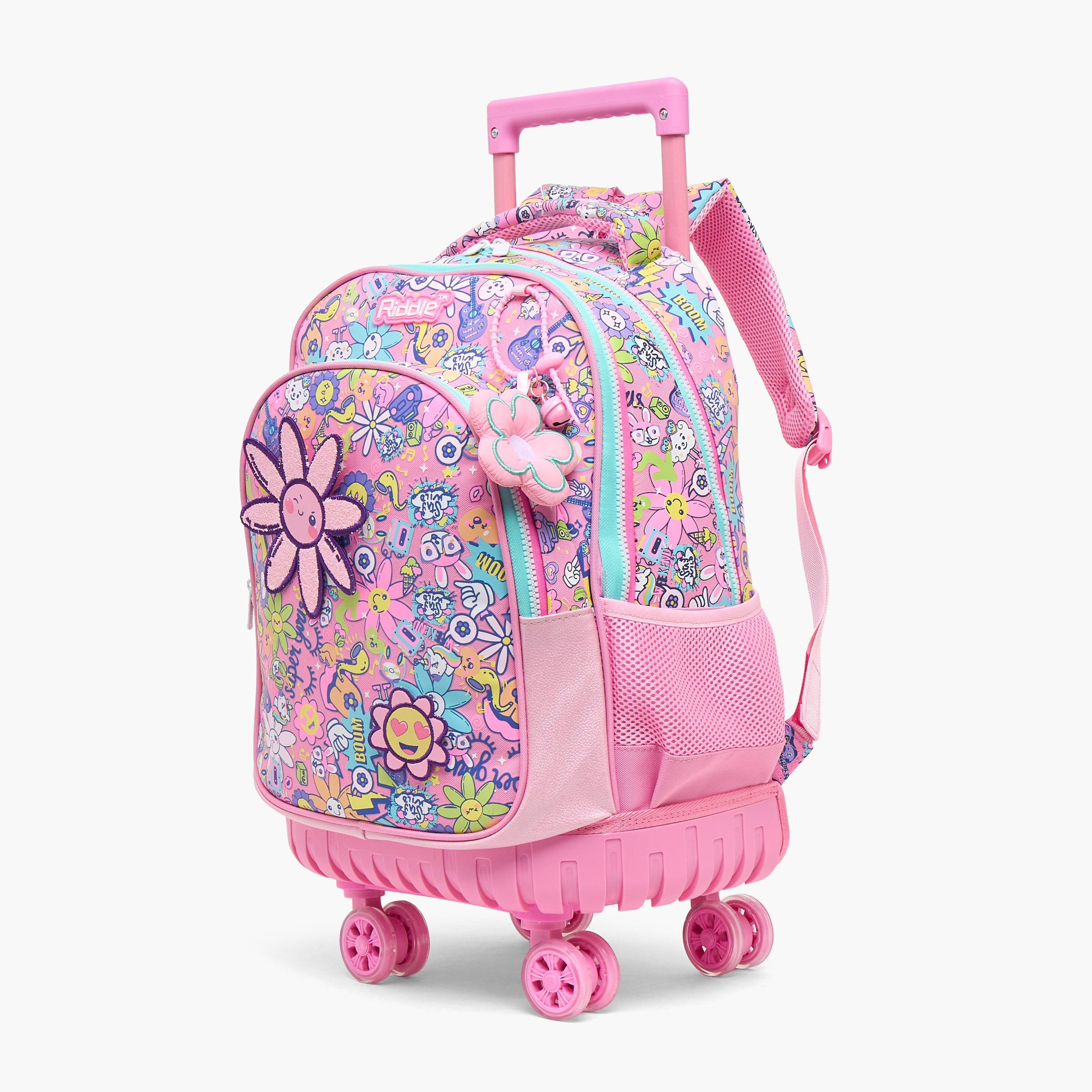Riddle Floral Print Trolley Bag for Girls 5-8 Years with Durable Wheels - 16 inches-school-bagsandbackpacks-trolleybags-image-7