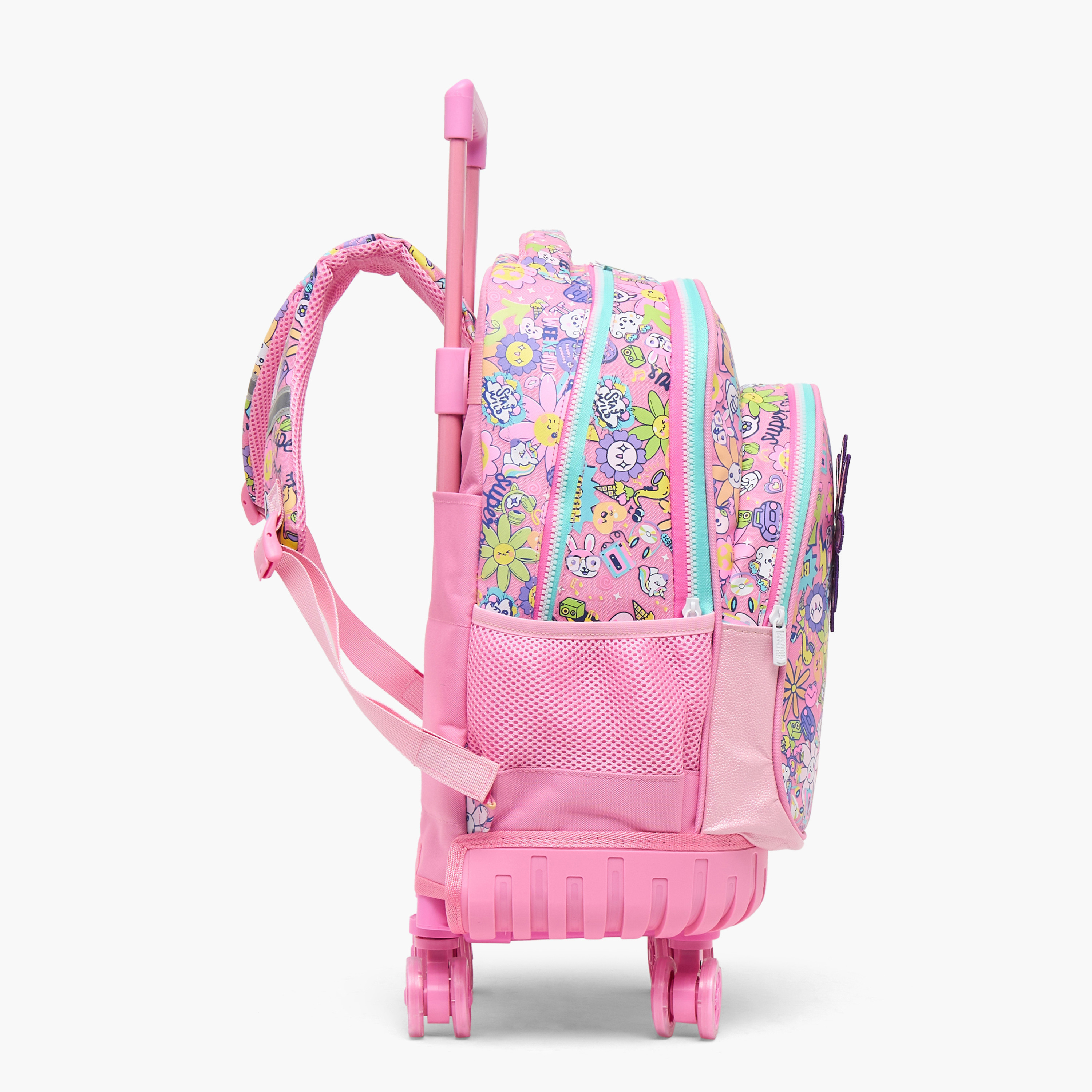Riddle Floral Print Trolley Bag for Girls 5-8 Years with Durable Wheels - 16 inches-school-bagsandbackpacks-trolleybags-image-8