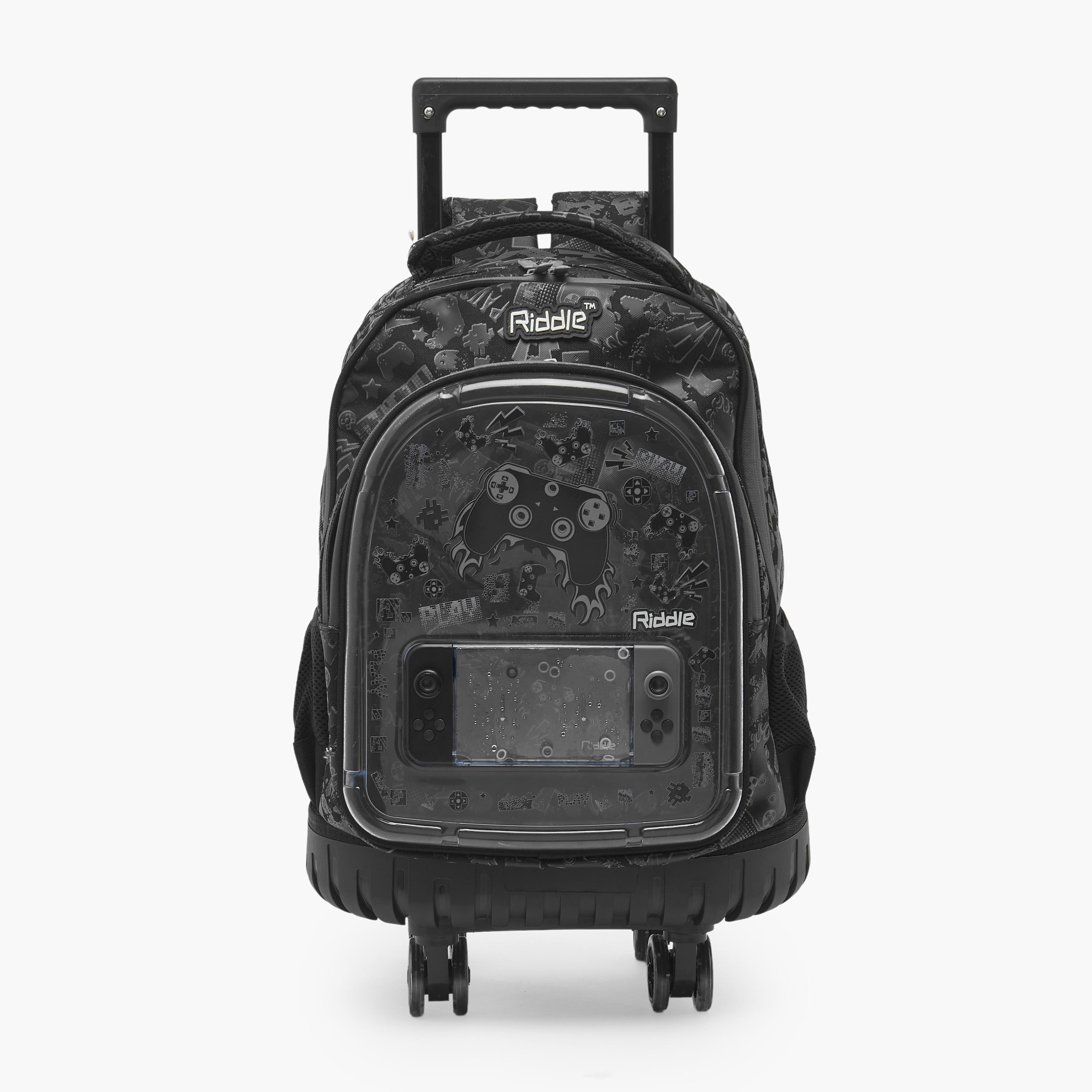 Riddle Gaming Print Trolley Bag for Boys 5-8 Years with Durable Wheels - 16 inches-school-bagsandbackpacks-trolleybags-image-1
