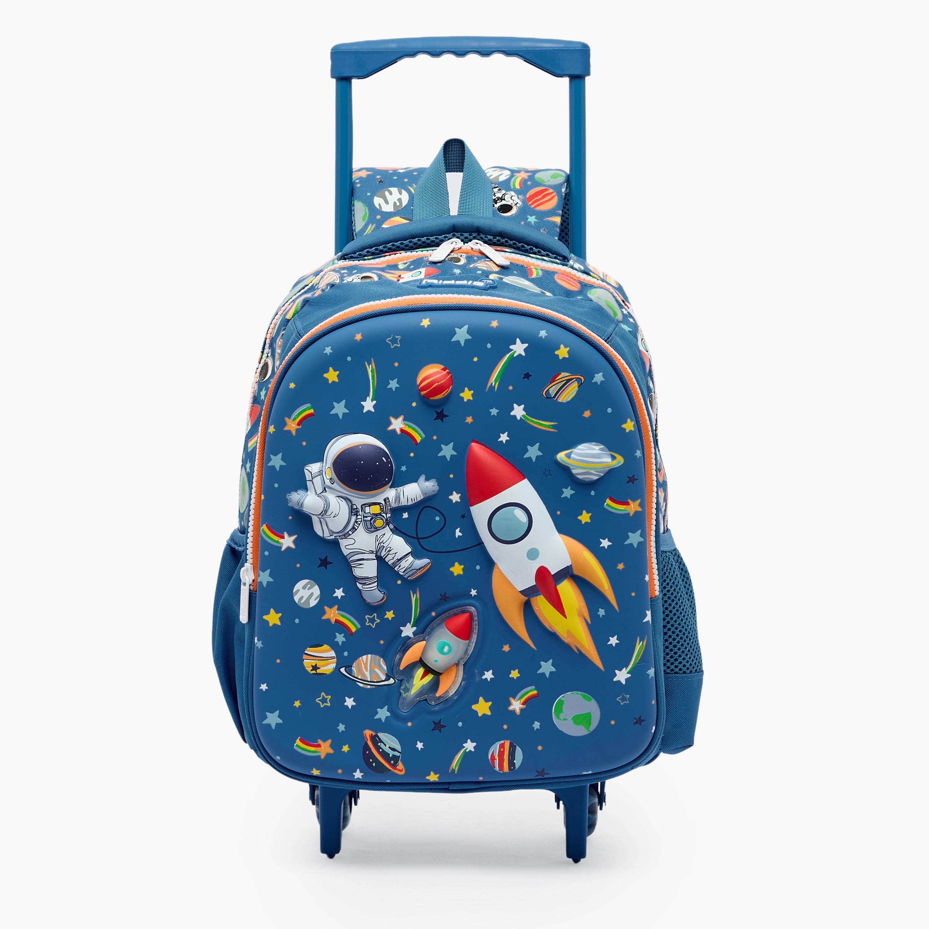 Riddle Astronaut Print Trolley Bag for Boys 3-5 Years with Retractable Handle-school-bagsandbackpacks-trolleybags-image-1