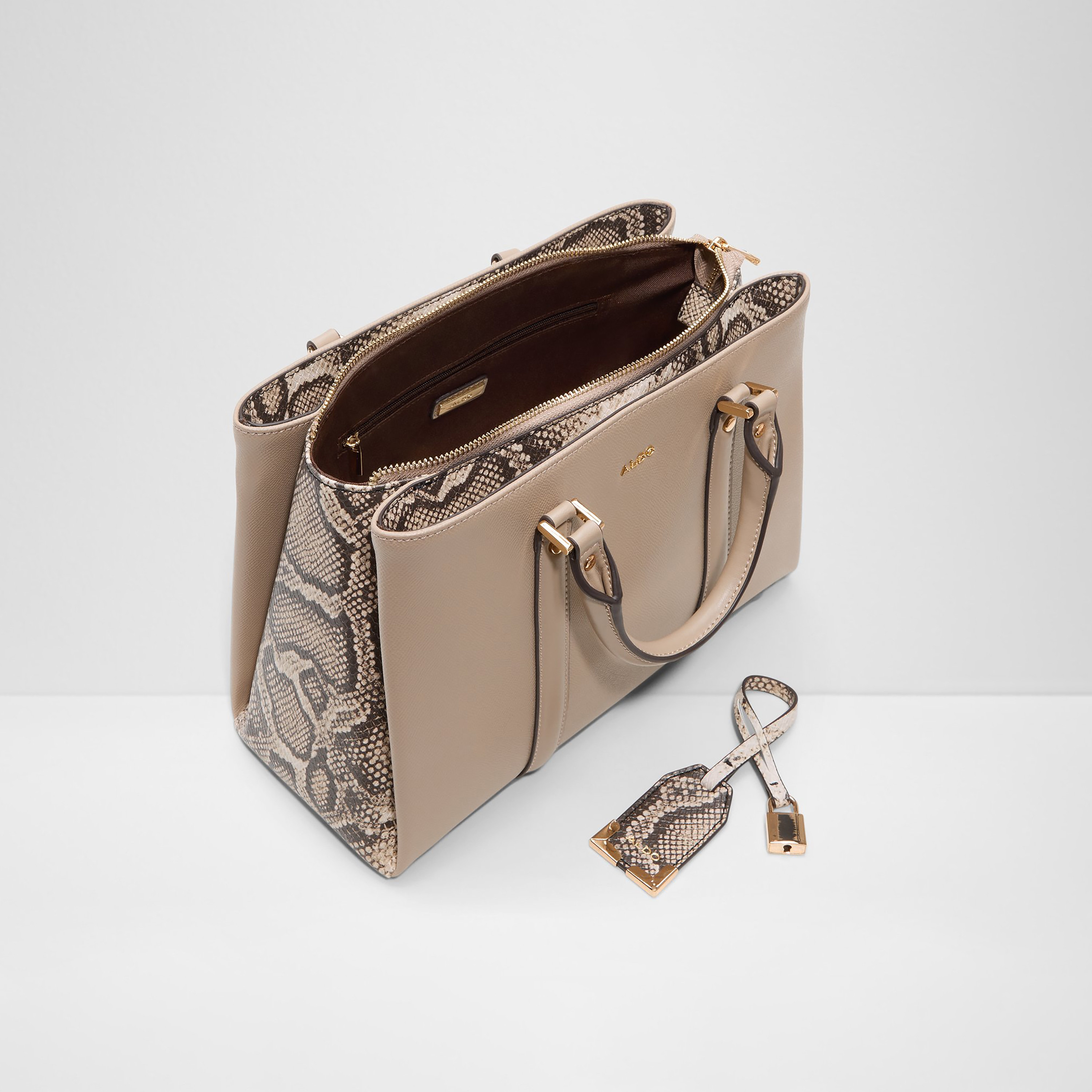 Aldo Harmonie Snake Textured Double Handle Satchel Bag with Zip Closure & Strap-women-bagsandwallets-handbags-image-3