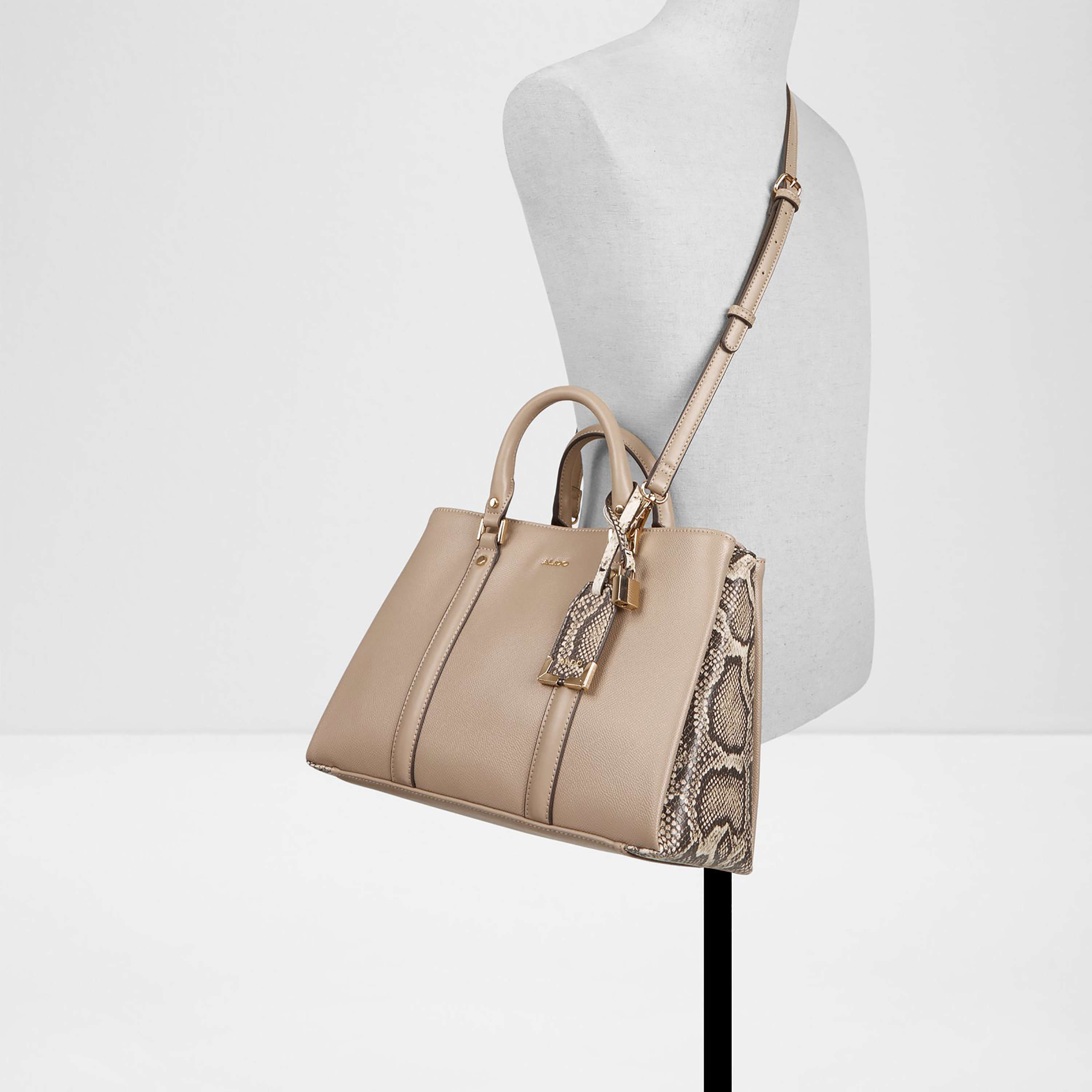 Aldo Harmonie Snake Textured Double Handle Satchel Bag with Zip Closure & Strap-women-bagsandwallets-handbags-image-4