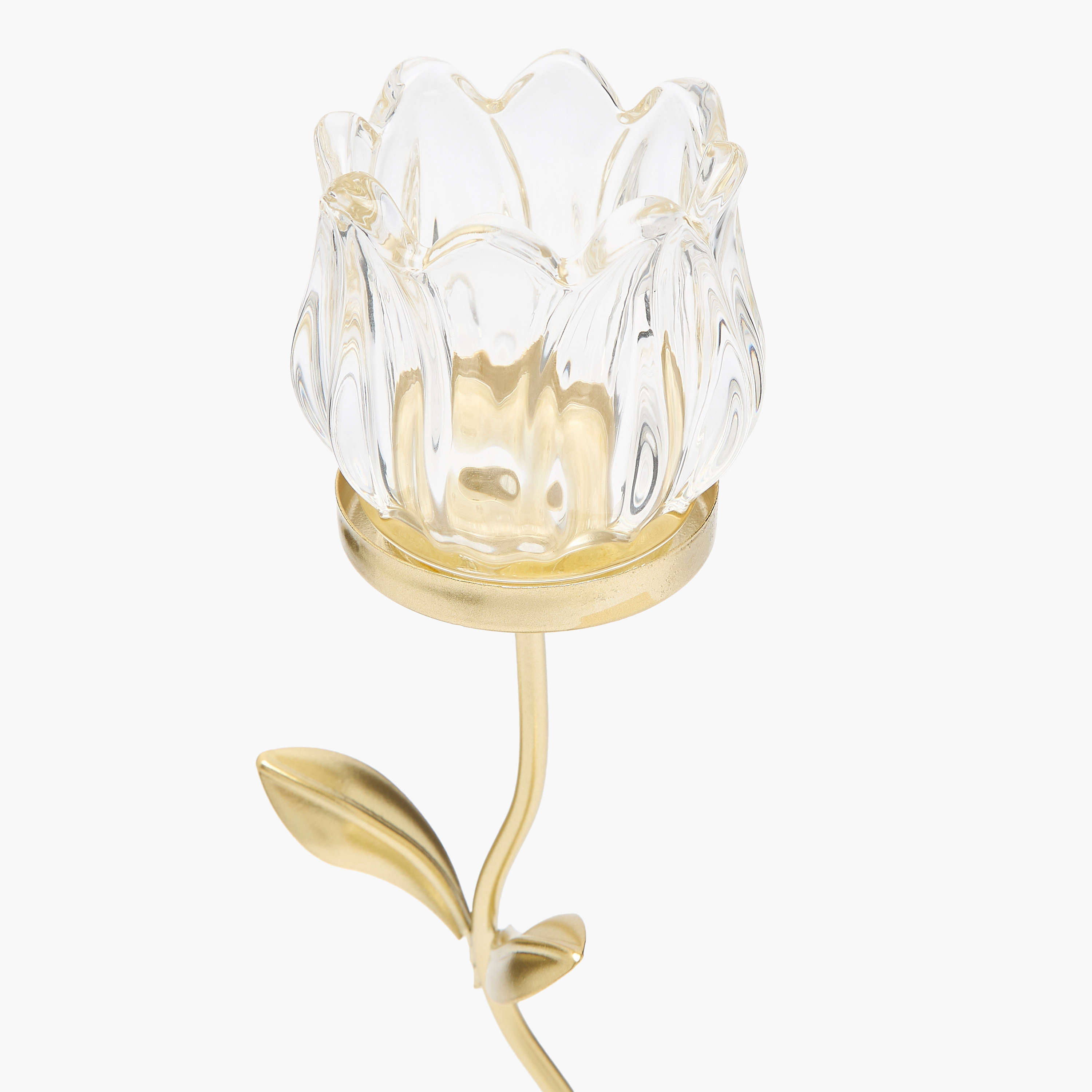 حامل شموع زجاجي بتصميم زهور - 29 سم-household-decor-candleholdersandlanterns-image-3