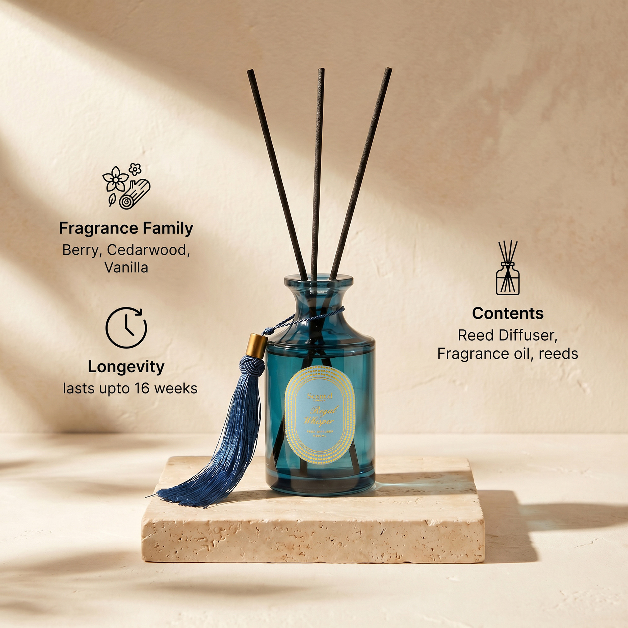 Scent.d London Regal Whisper Reed Diffuser - 250 ml-household-homefragrance-reeddiffusers-image-6