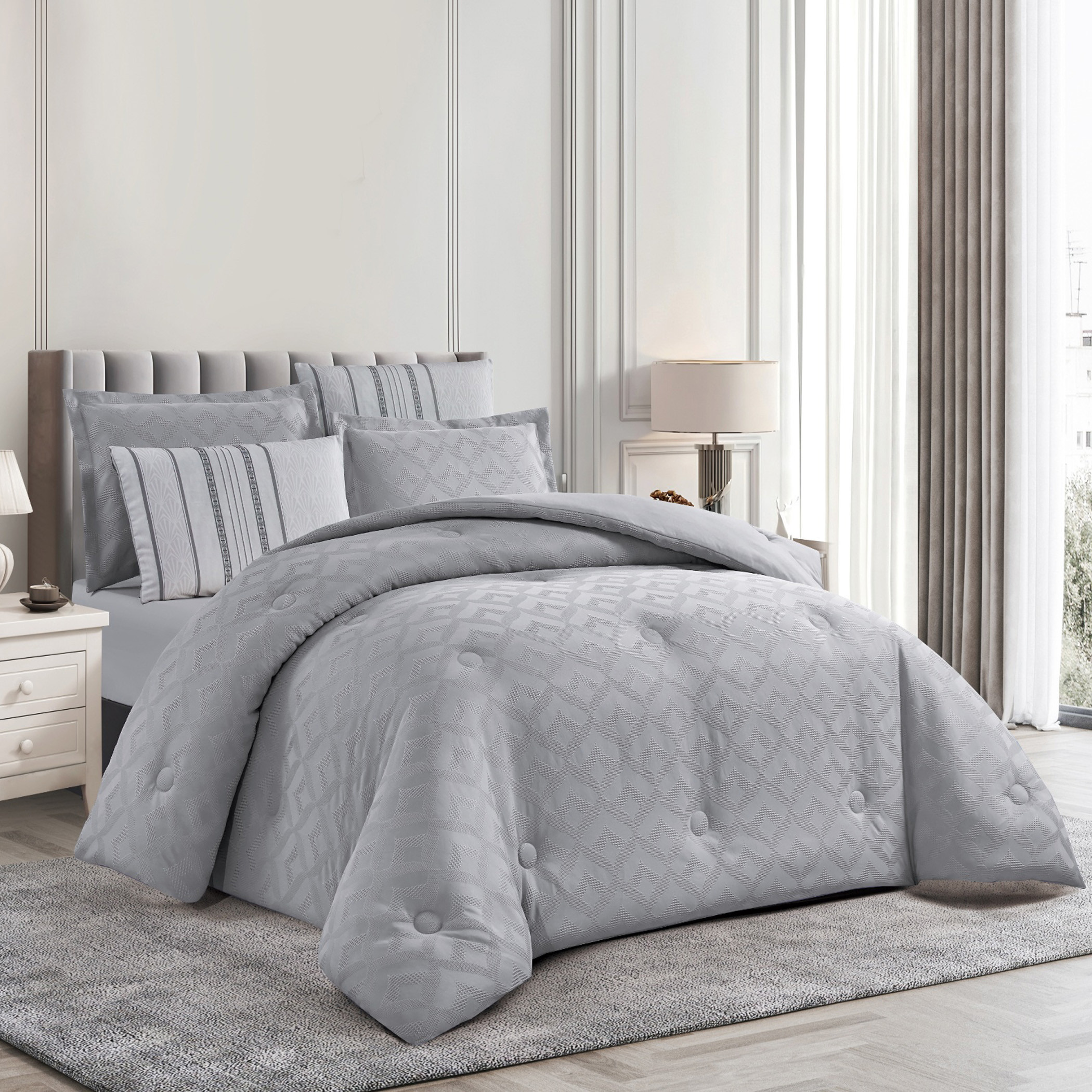 Textured Geometric Comforter Set-household-bedding-comfortersandbedspreads-comforters-image-1