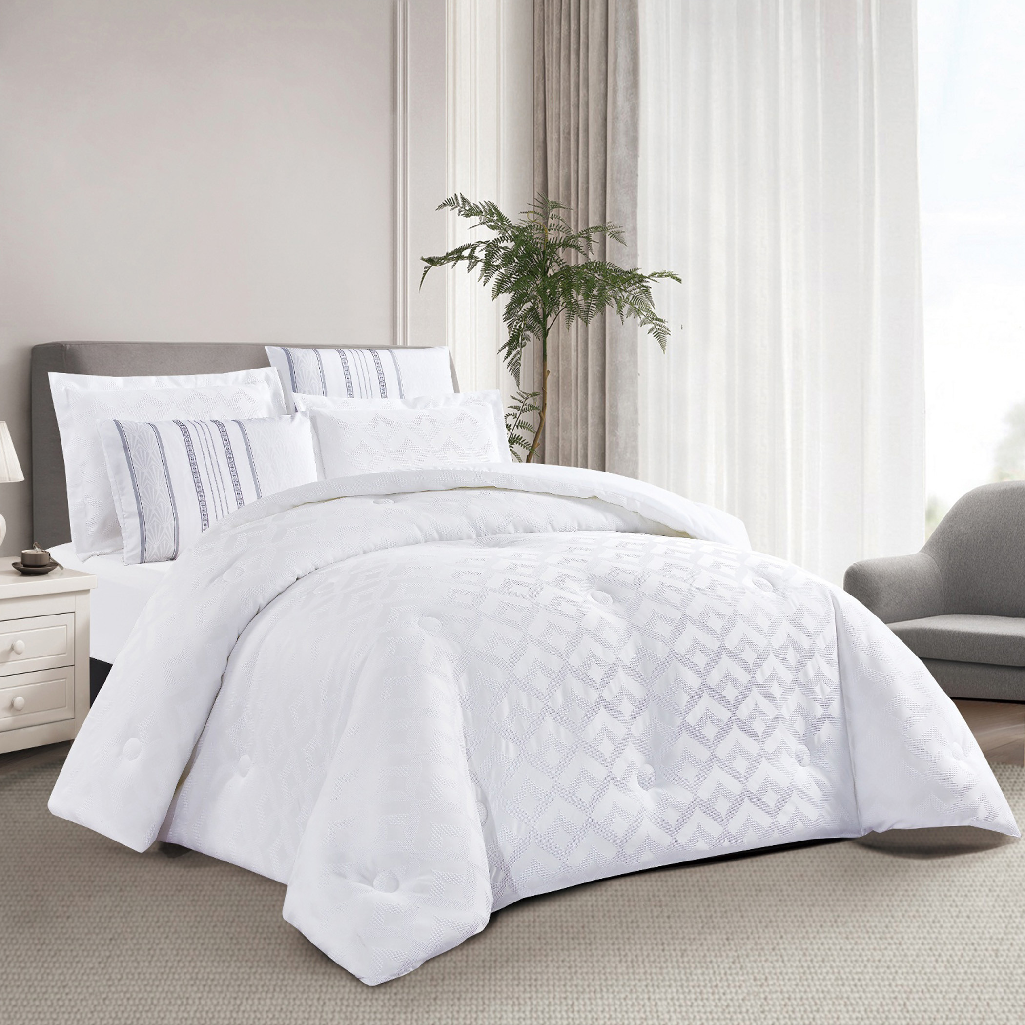 Textured Geometric Comforter Set-household-bedding-comfortersandbedspreads-comforters-image-1