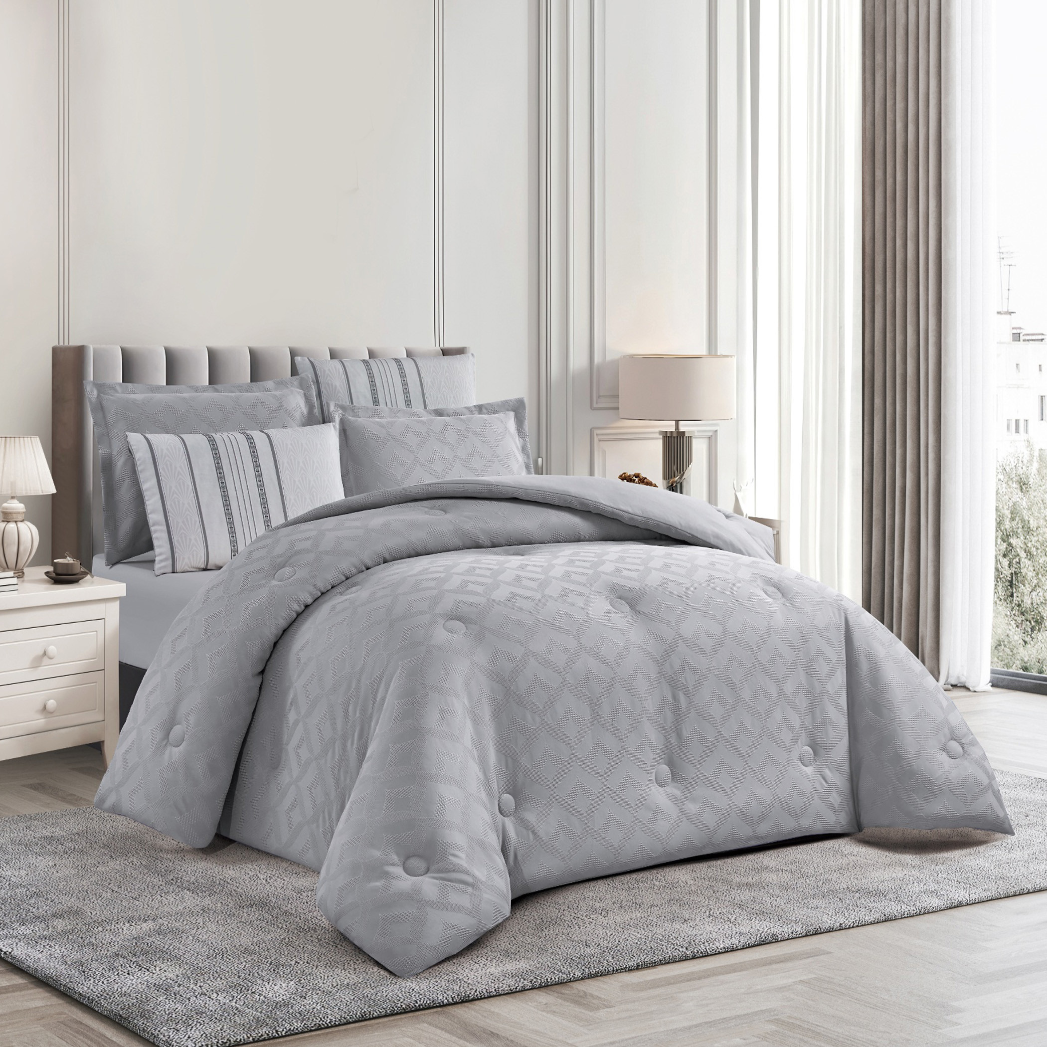 Textured Geometric Comforter Set-household-bedding-comfortersandbedspreads-comforters-image-1
