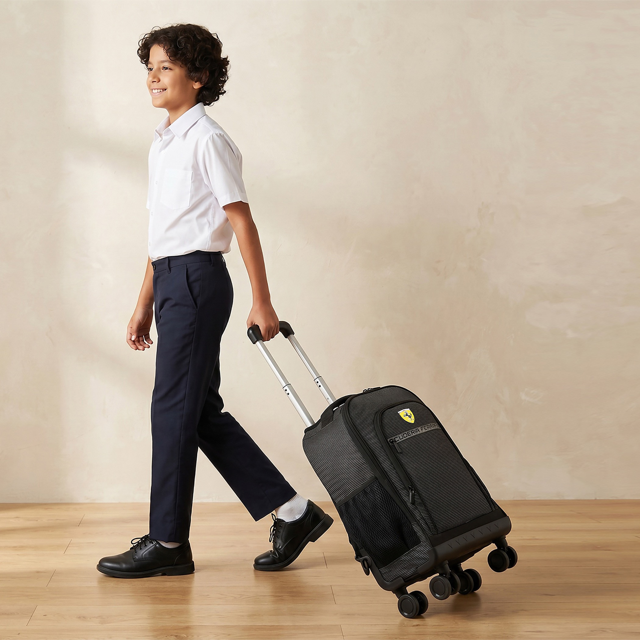 Ferrari Logo Textured Trolley Bag for Boys 8-12 Years with Durable Wheels - 18 inches-school-bagsandbackpacks-trolleybags-image-4