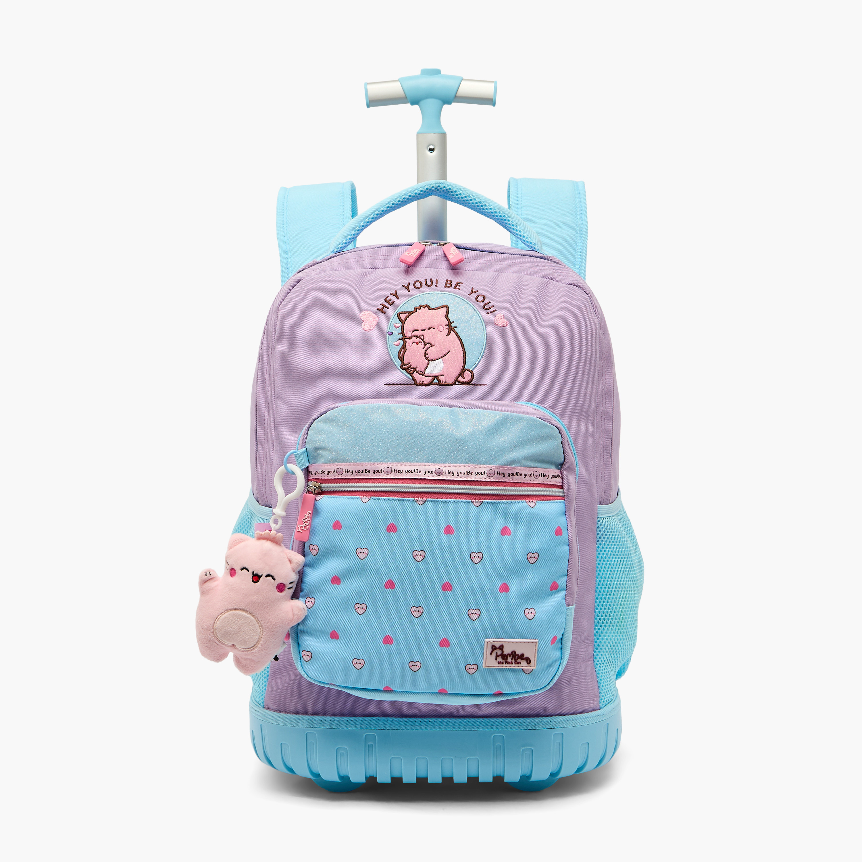 Pembe Colourblock Trolley Bag for Girls 8-12 Years with Water Bottle Pocket-school-bagsandbackpacks-trolleybags-image-1