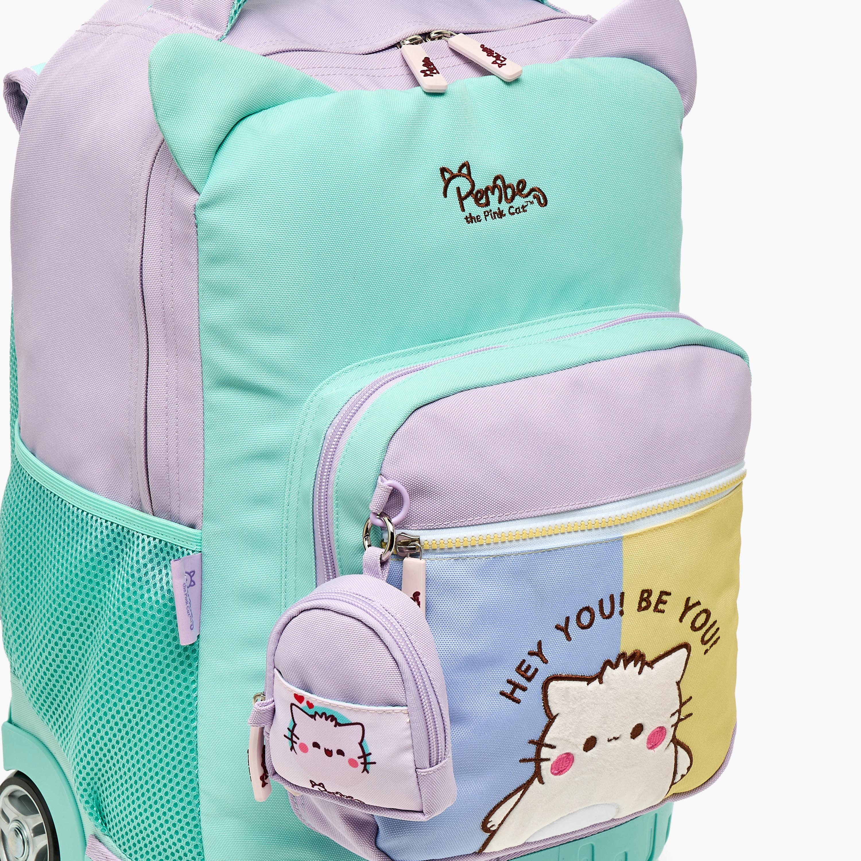 Pembe Embroidered Trolley Bag for Girls 8-12 Years Retractable Handle - 18 inches-school-bagsandbackpacks-trolleybags-image-4