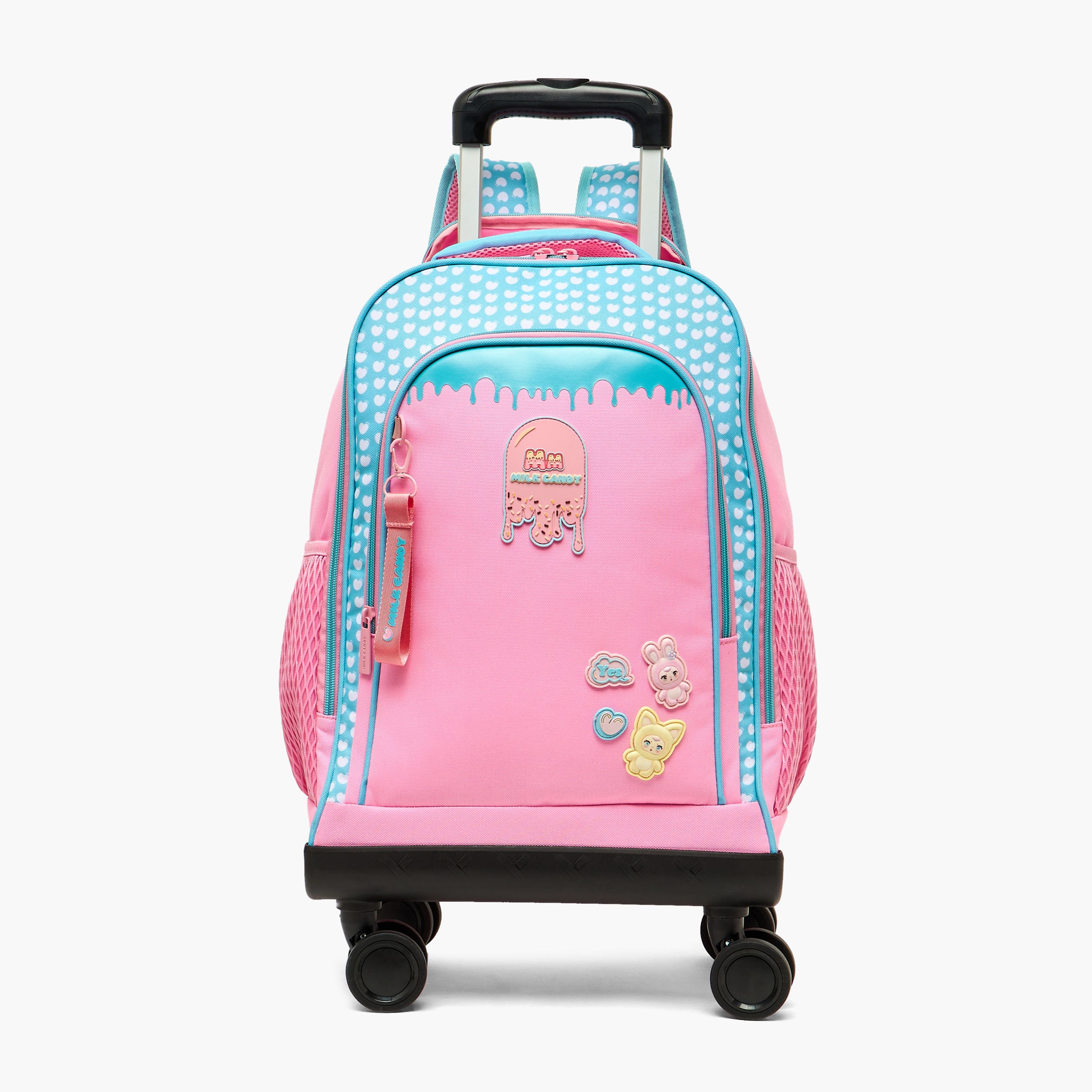 Milk Candy Heart Print Trolley Bag for Boys 8-12 Years Retractable Handle - 18 inches-school-bagsandbackpacks-trolleybags-image-1