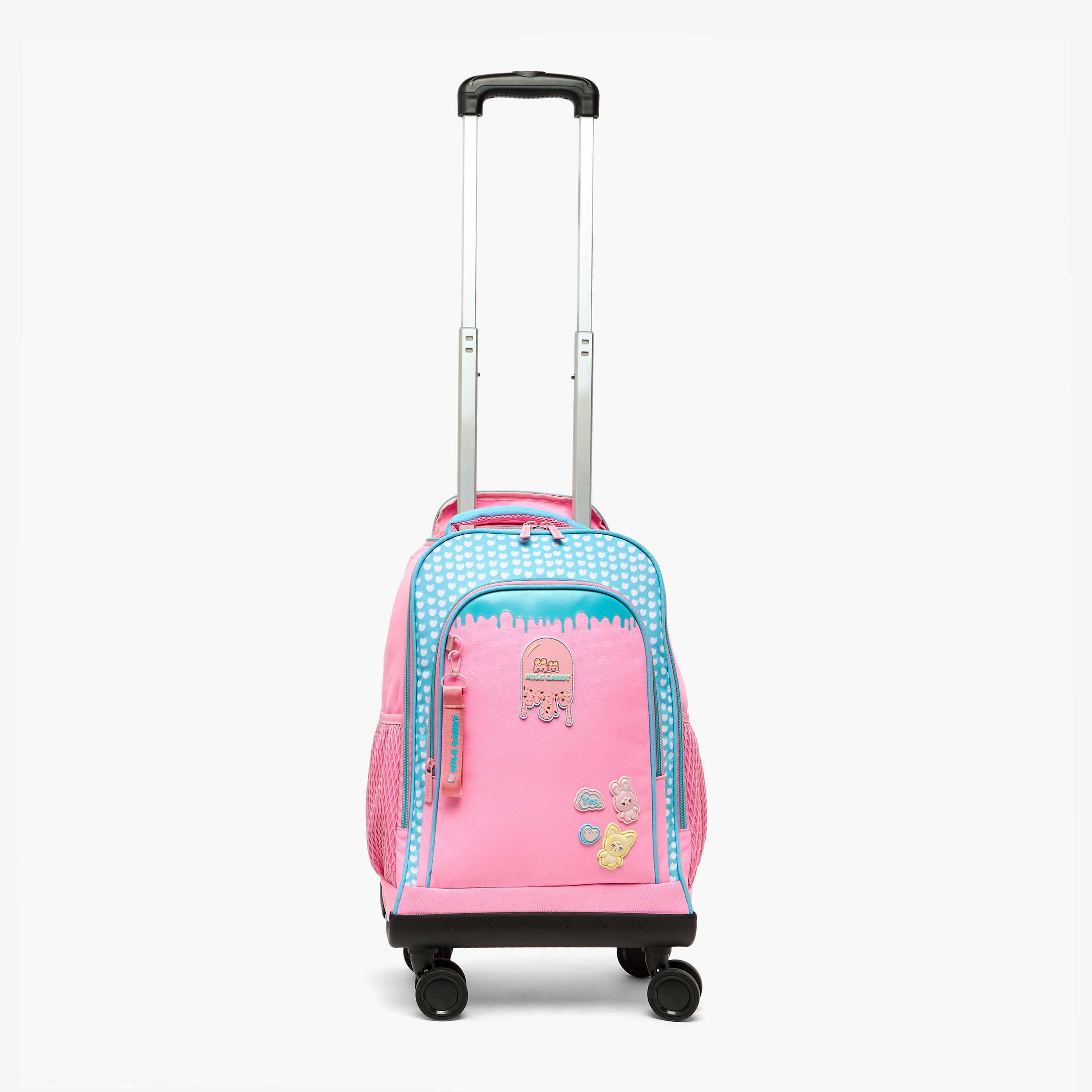 Milk Candy Heart Print Trolley Bag for Boys 8-12 Years Retractable Handle - 18 inches-school-bagsandbackpacks-trolleybags-image-2