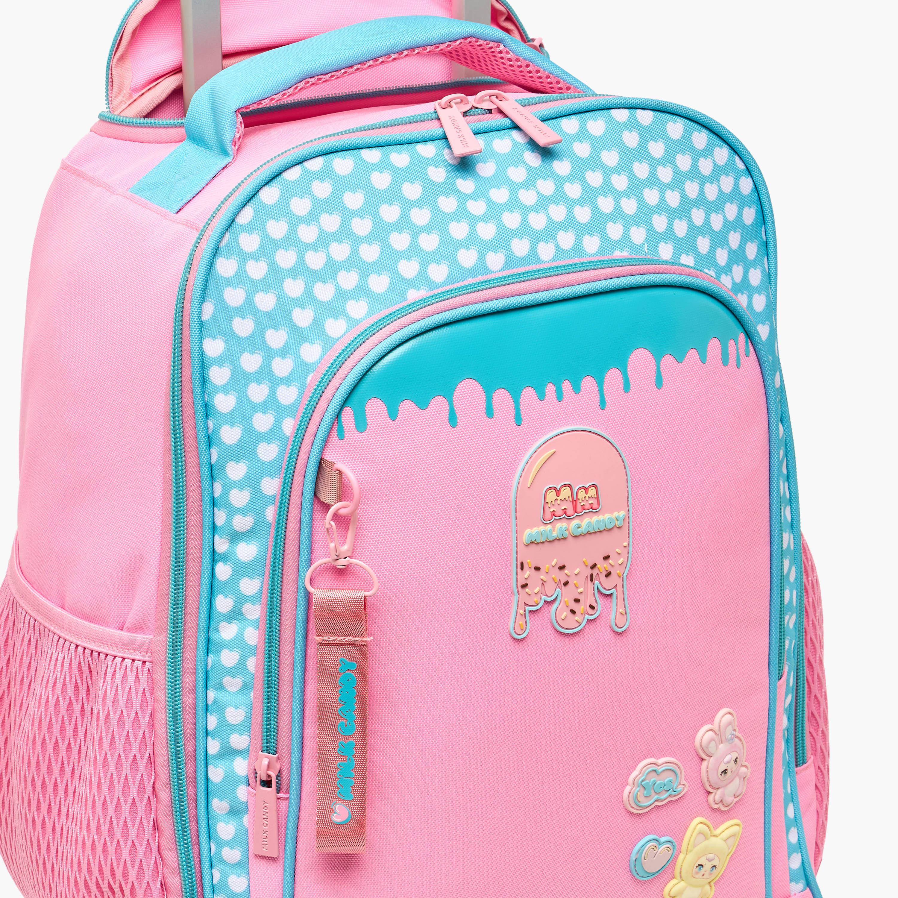 Milk Candy Heart Print Trolley Bag for Boys 8-12 Years Retractable Handle - 18 inches-school-bagsandbackpacks-trolleybags-image-3