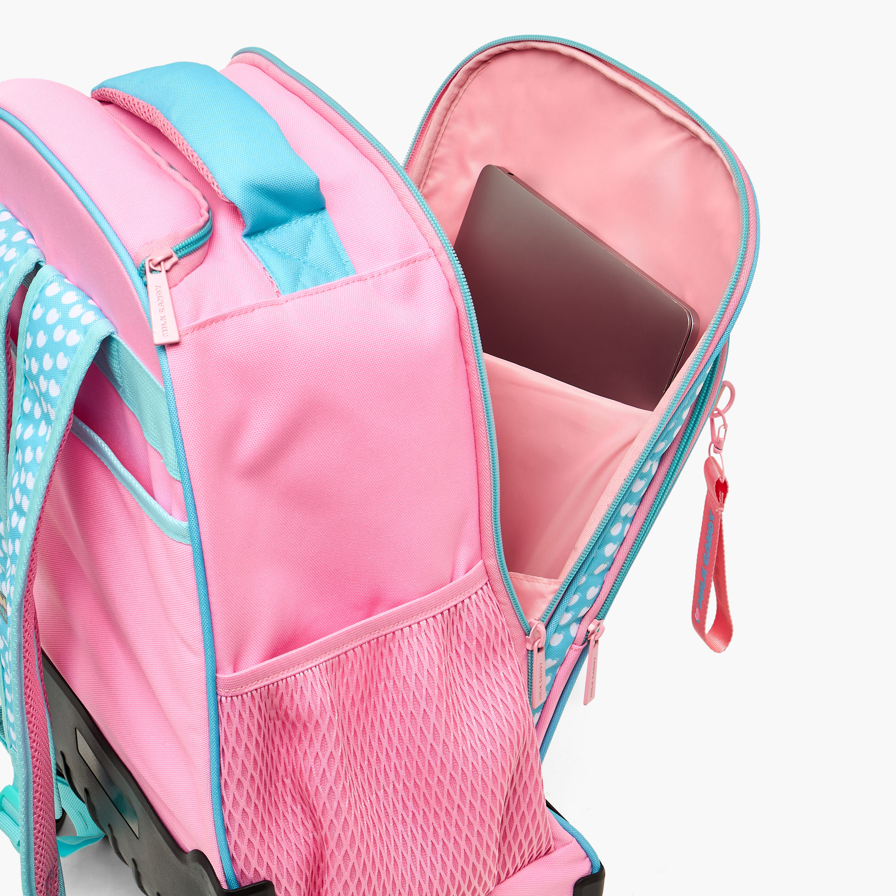 Milk Candy Heart Print Trolley Bag for Boys 8-12 Years Retractable Handle - 18 inches-school-bagsandbackpacks-trolleybags-image-5