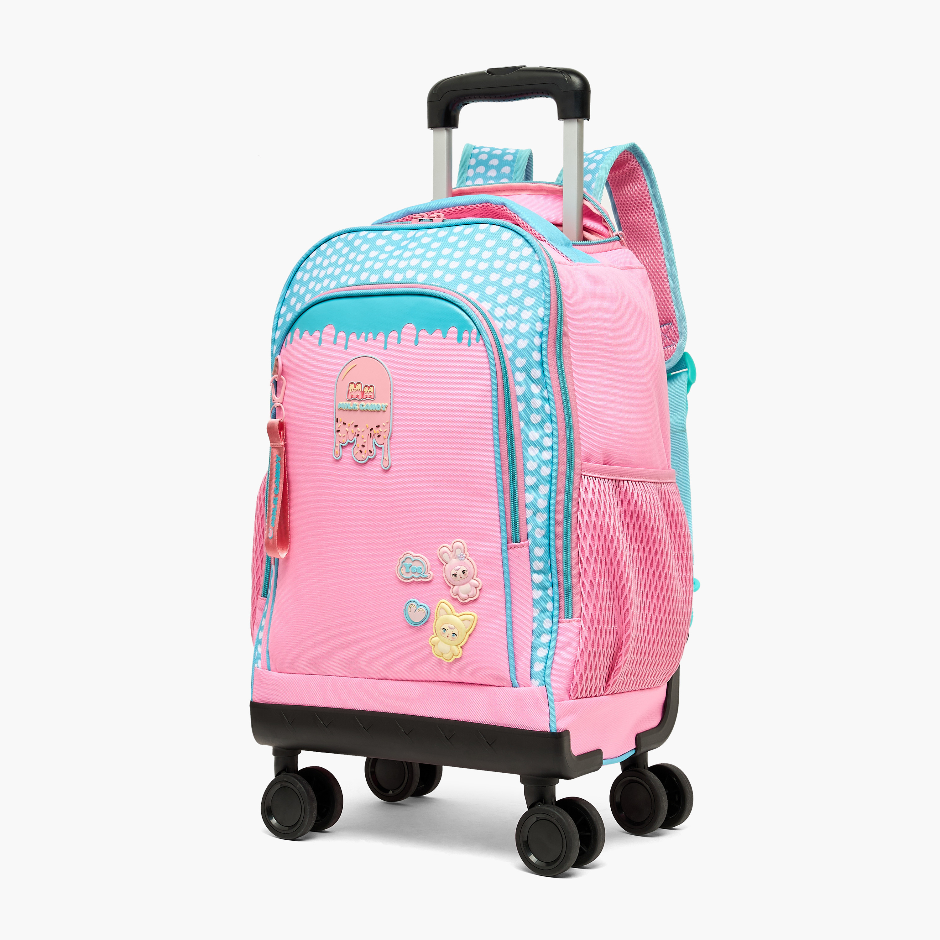 Milk Candy Heart Print Trolley Bag for Boys 8-12 Years Retractable Handle - 18 inches-school-bagsandbackpacks-trolleybags-image-7