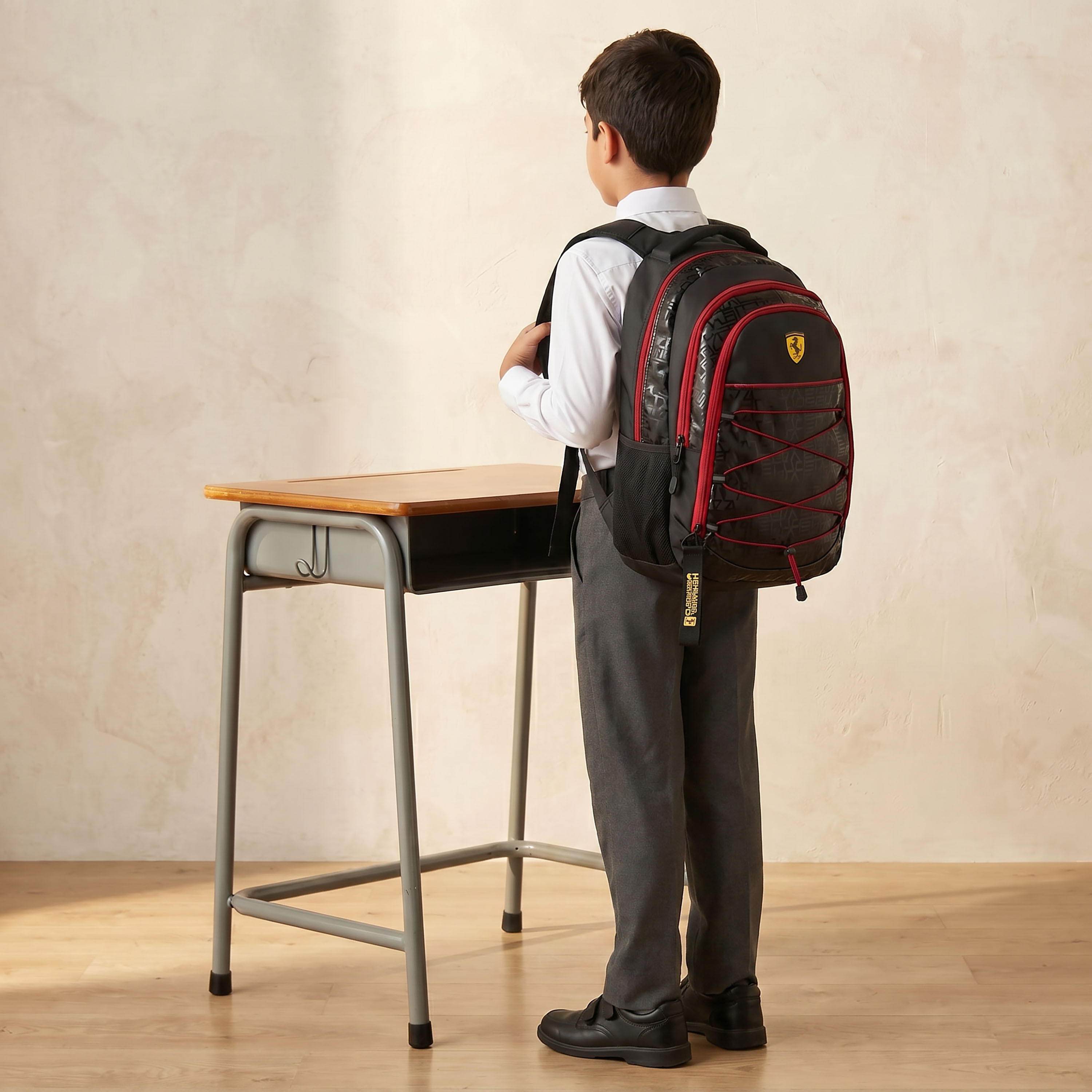 Ferrari Scuderia Print Backpack for Kids 8-12 Years with Padded Straps - 17 inches-school-bagsandbackpacks-backpacks-image-3