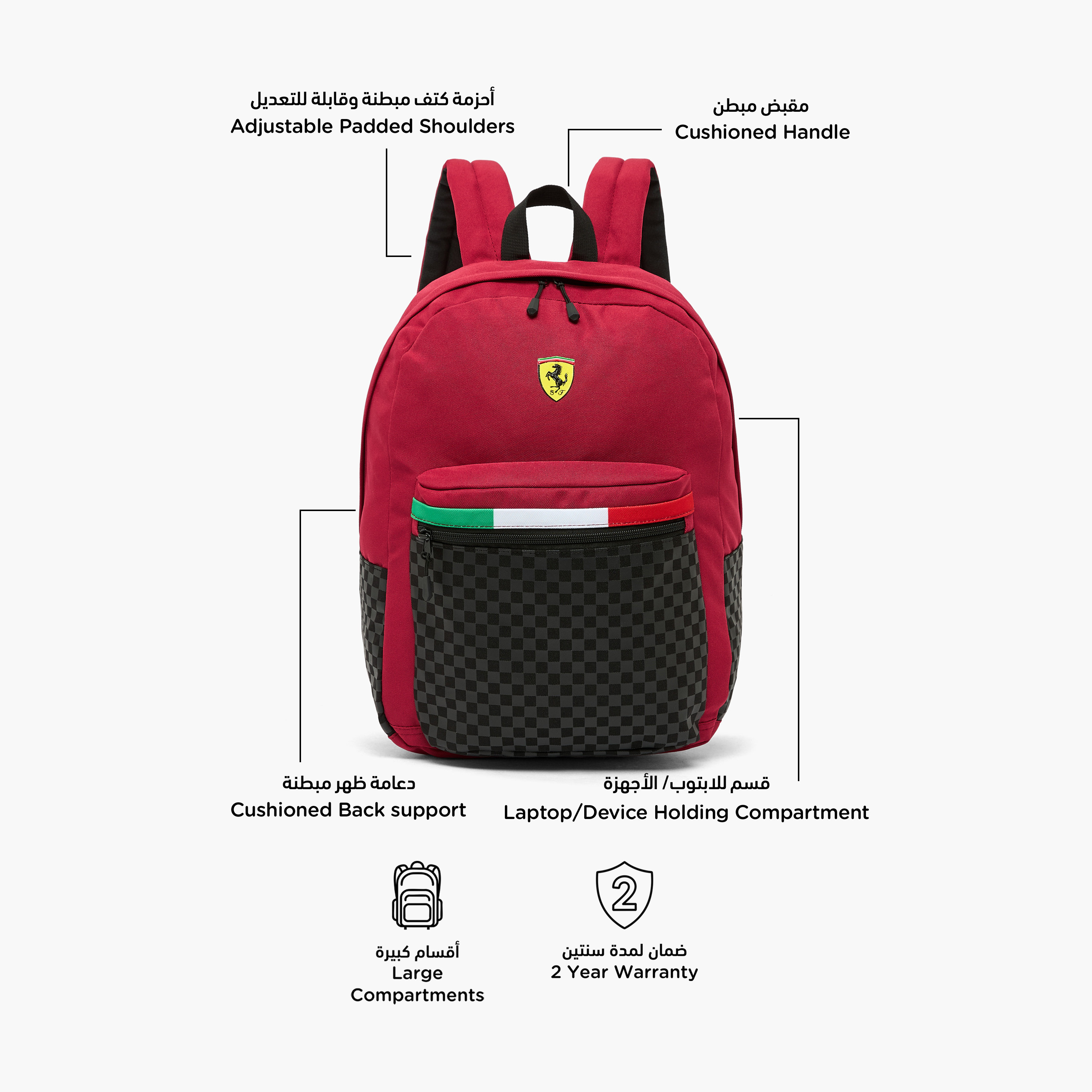 Ferrari Solid Backpack for Girls 8-12 Years with Padded Shoulder Straps - 17 inches-school-bagsandbackpacks-backpacks-image-2