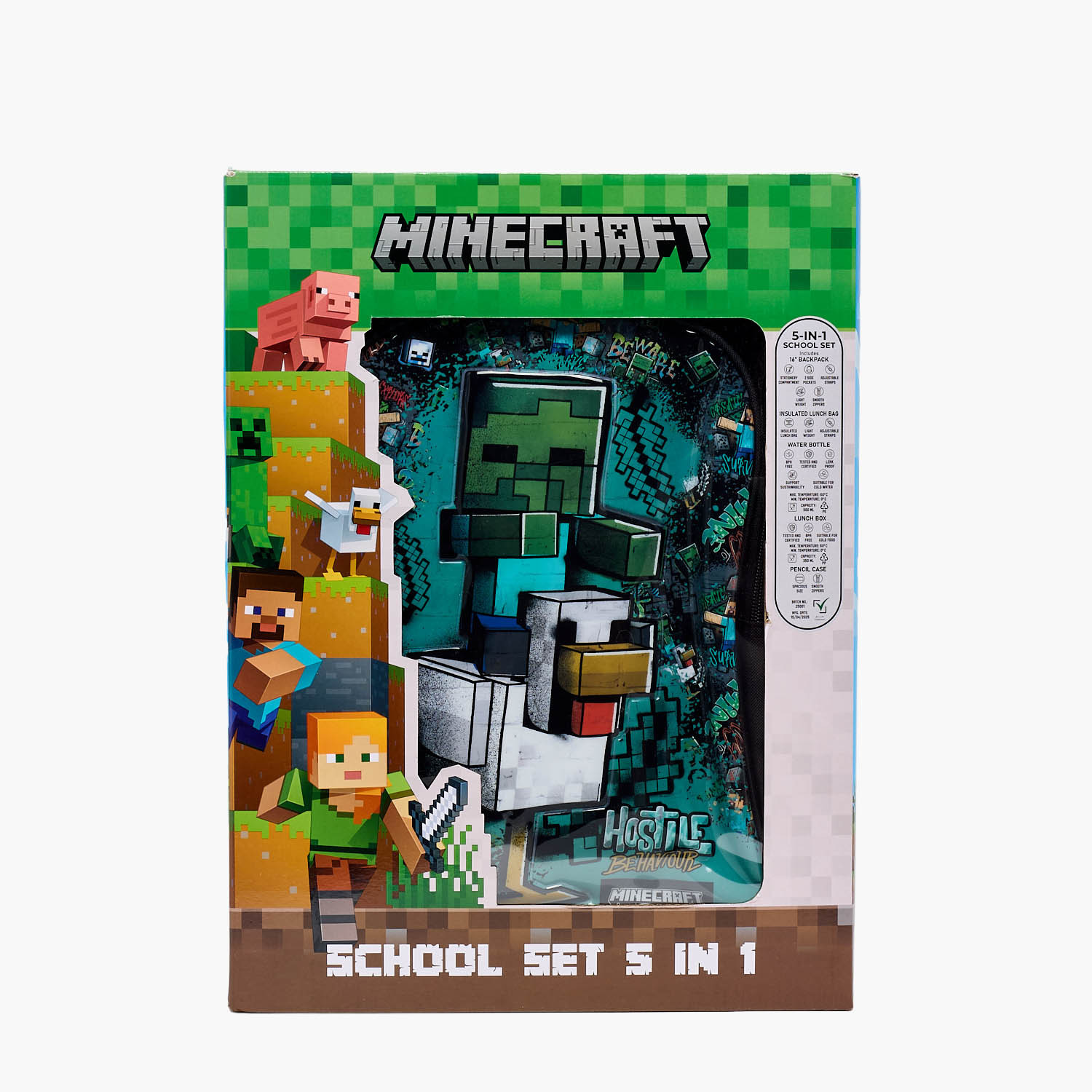 Hollywood Magic Minecraft 5-Piece School Backpack Set for Boys for 5-8 Years with Bottle - 16 inches-school-bagsandbackpacks-backpacks-image-19