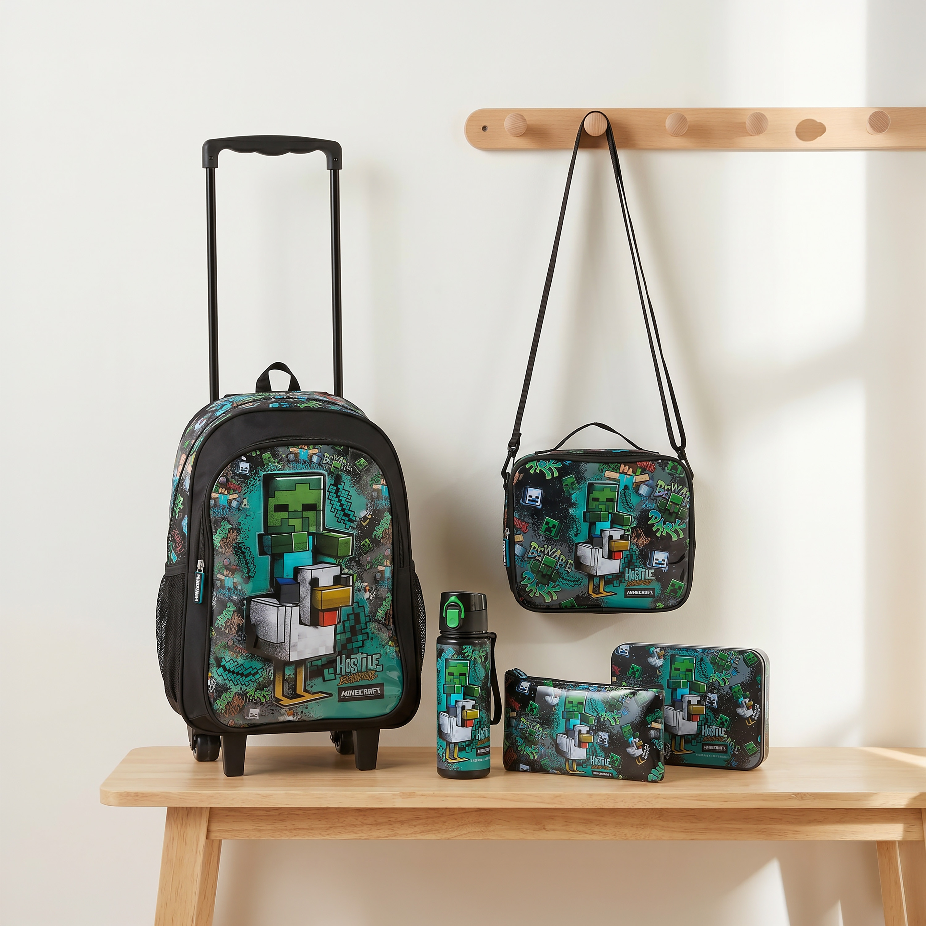 Hollywood Magic Minecraft Print 5-Piece School Trolley Bag Set for Boys 5-8 Years with Lunch Box-school-bagsandbackpacks-trolleybags-image-1