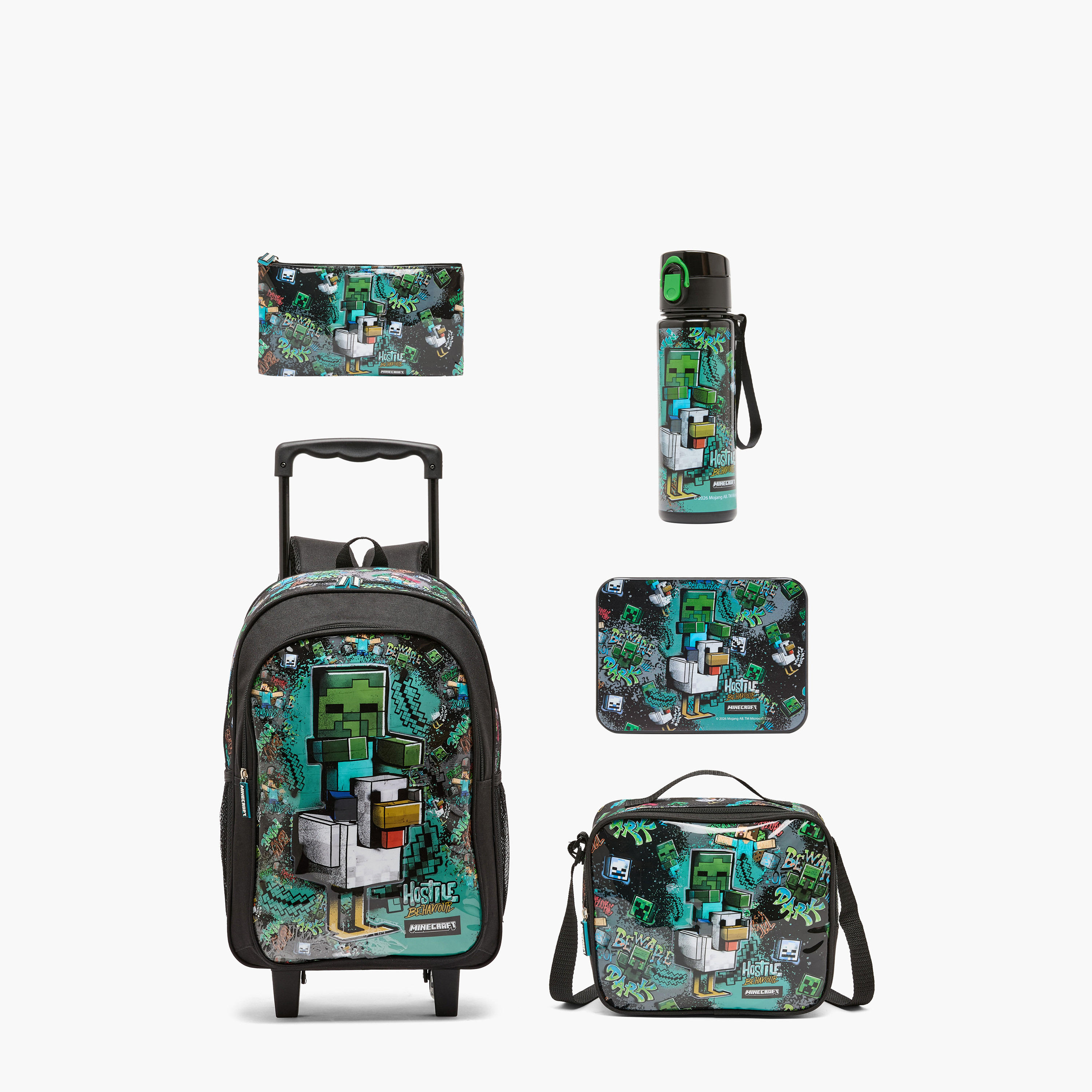 Hollywood Magic Minecraft Print 5-Piece School Trolley Bag Set for Boys 5-8 Years with Lunch Box-school-bagsandbackpacks-trolleybags-image-2