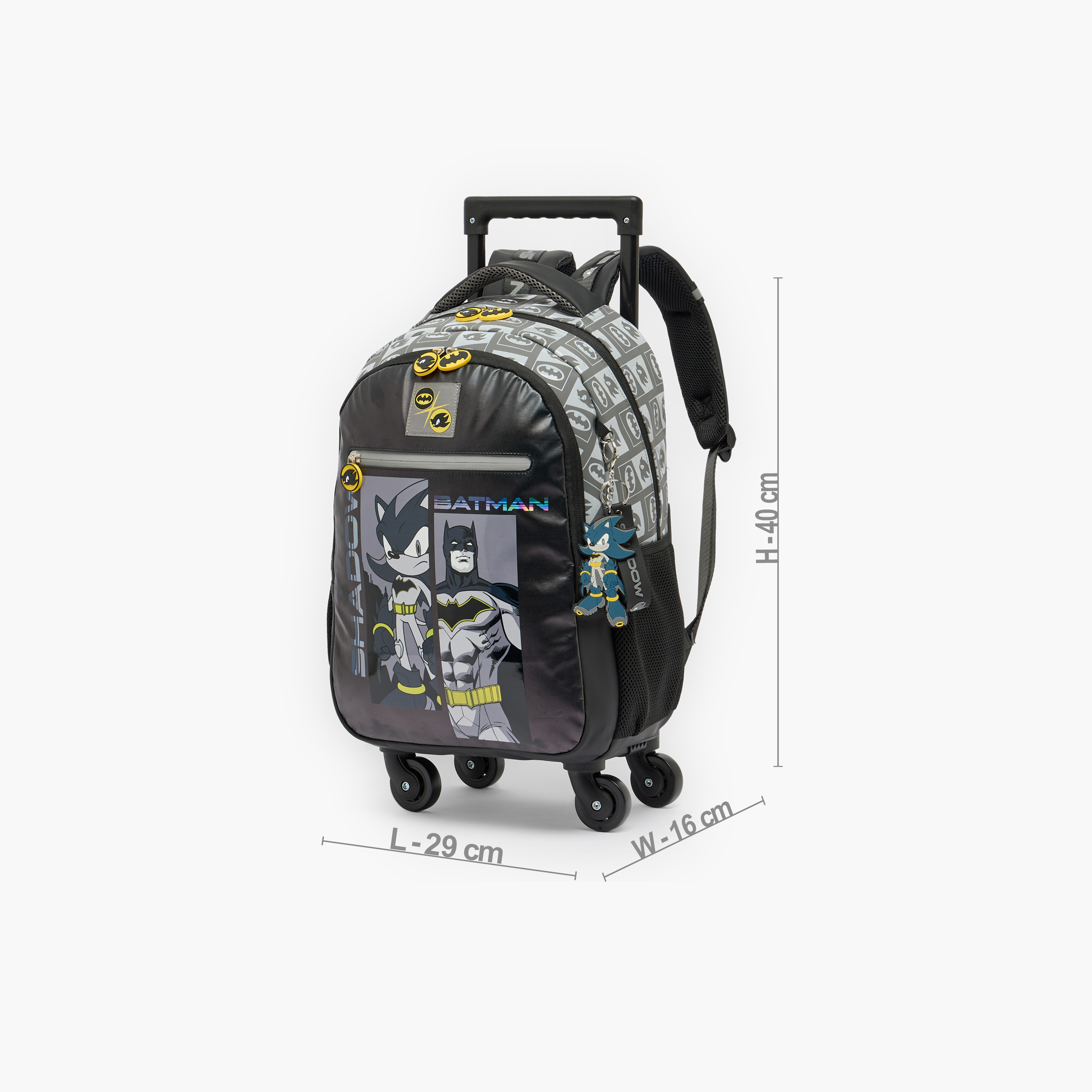شنطة ترولي بطبعات سونيك وباتمان وعجلات متينة للأولاد من 5-8 سنوات - 16 بوصة-school-bagsandbackpacks-trolleybags-image-8
