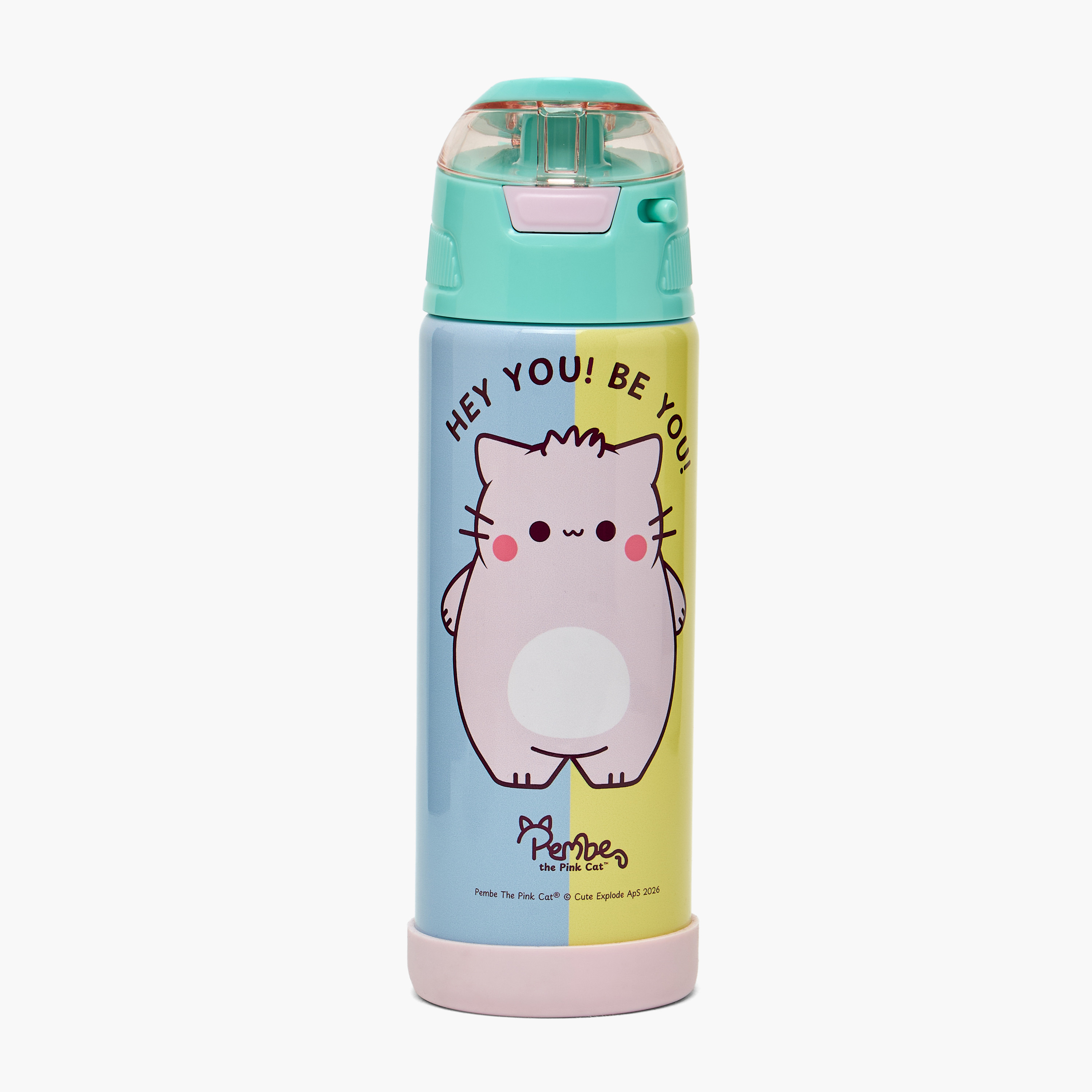 Pembe Cat Print Stainless Steel Water Bottle with Spout and Flip Lid-school-waterbottles-image-1