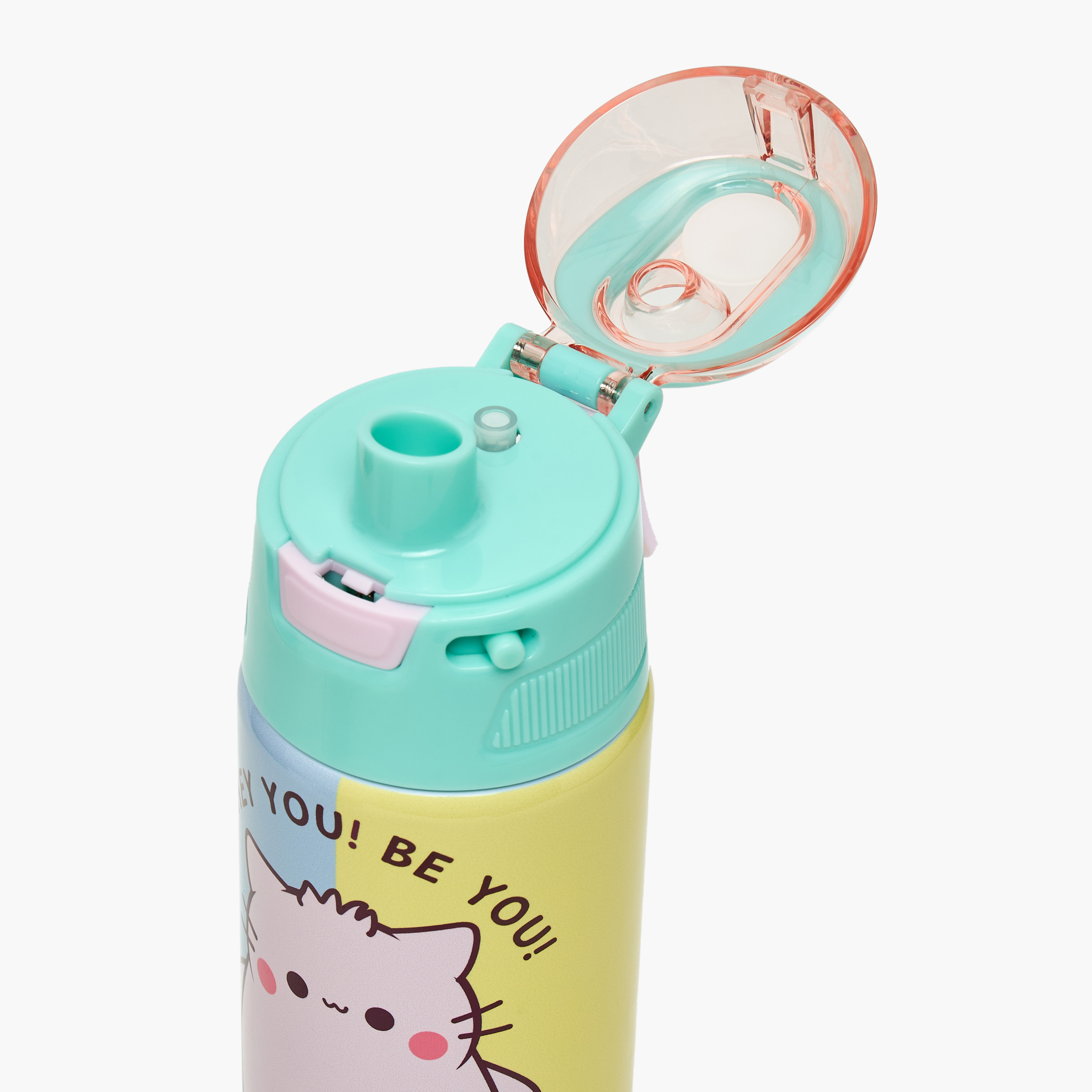 Pembe Cat Print Stainless Steel Water Bottle with Spout and Flip Lid-school-waterbottles-image-5
