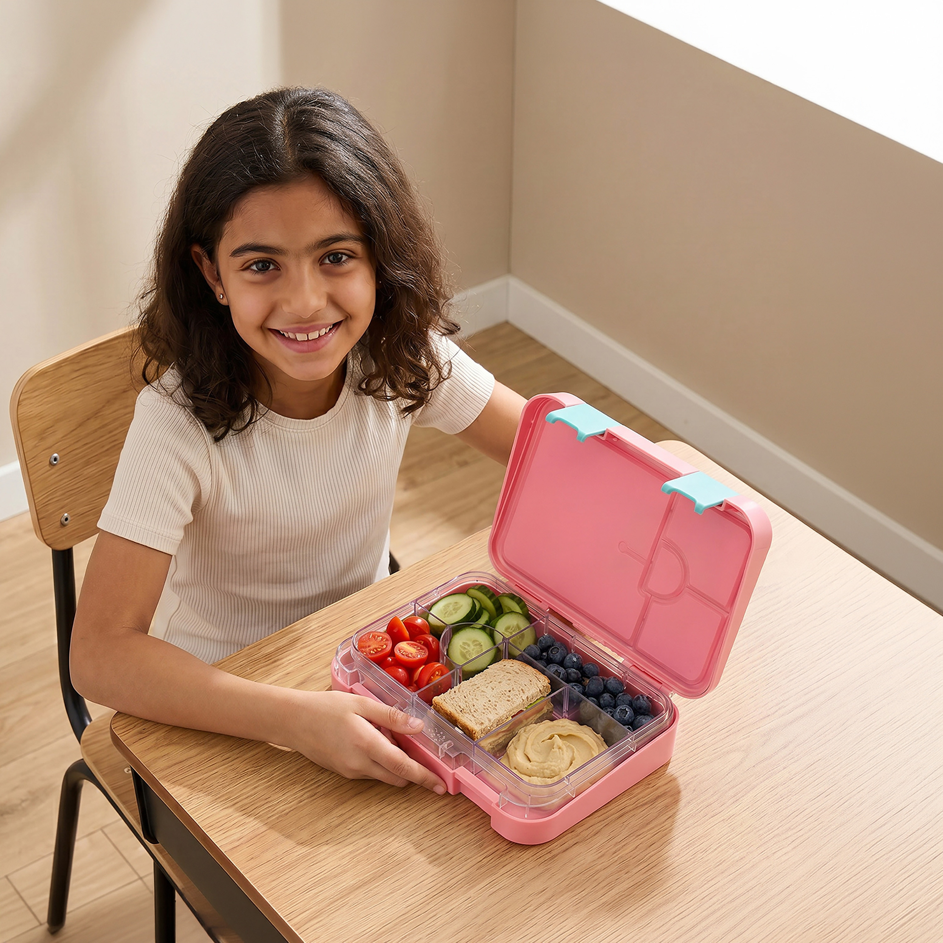علبة طعام بنتو بطبعة حليب وقطع حلوى للبنات مع إغلاق بمشبك-school-lunchessentials-lunchboxes-image-3
