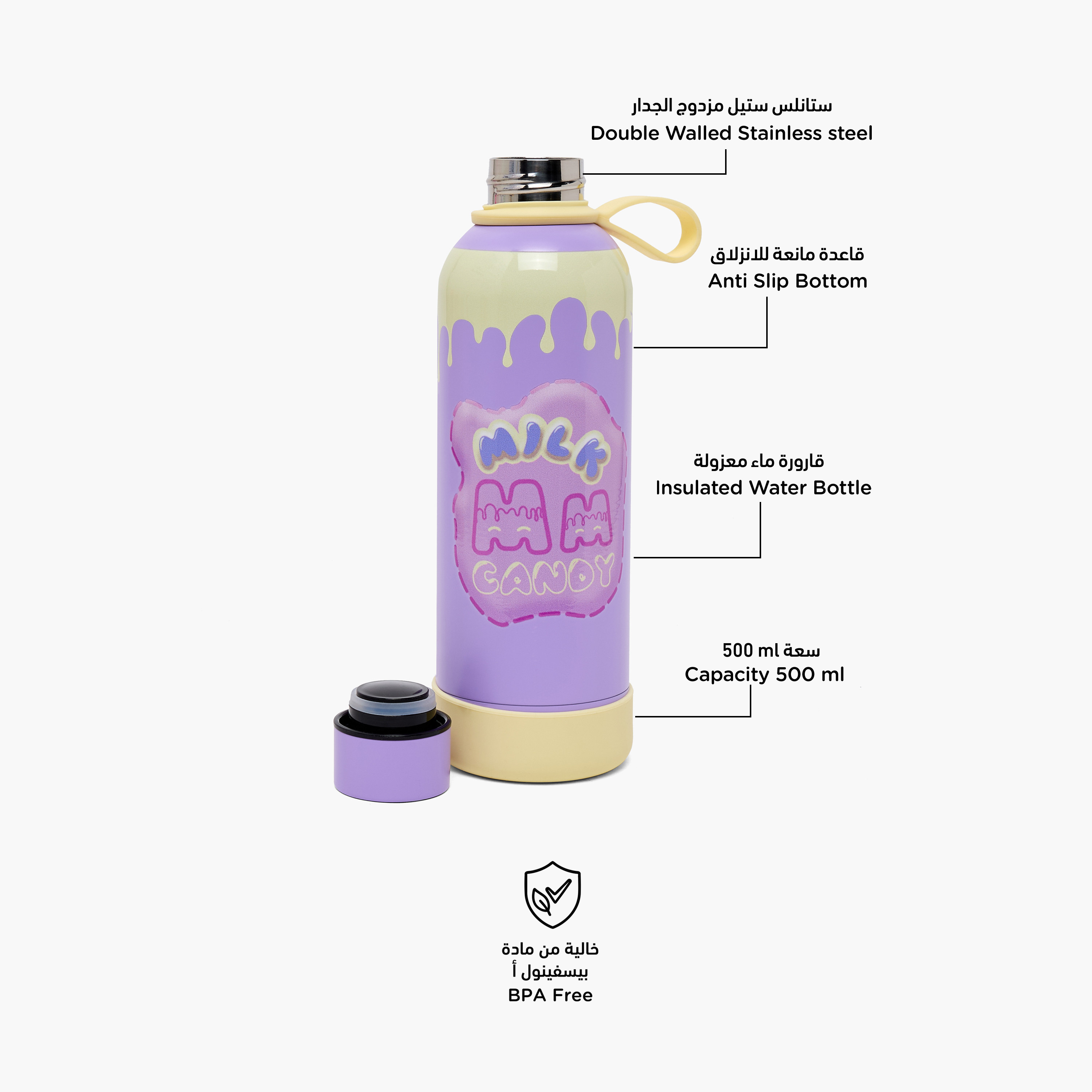 Milk Candy Printed Stainless Steel Water Bottle with Loop Handle-school-waterbottles-image-2