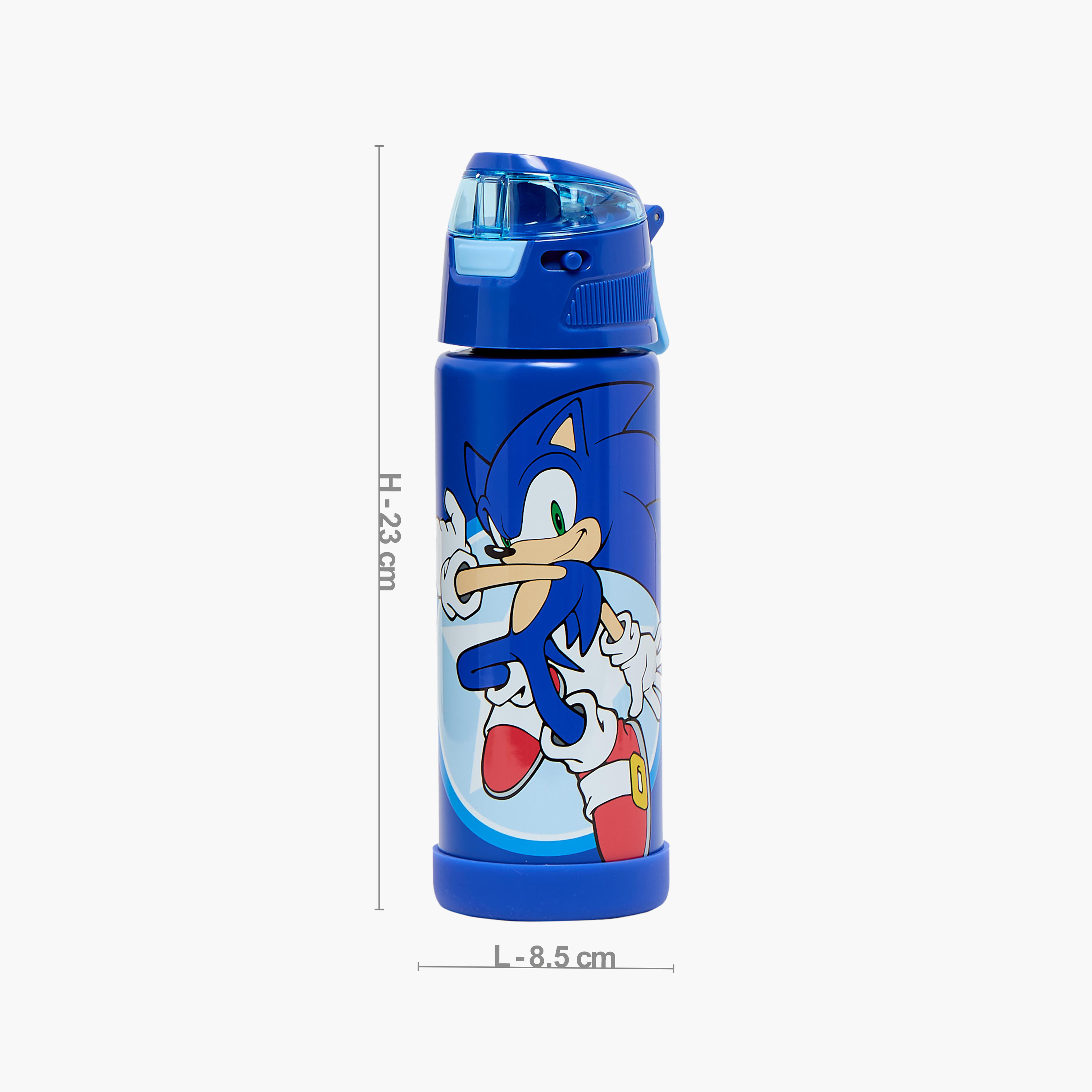 قارورة مياه ستانلس ستيل بفوهة وطبعات سونيك ومقبض من هوليوود ماجيك-school-waterbottles-image-3