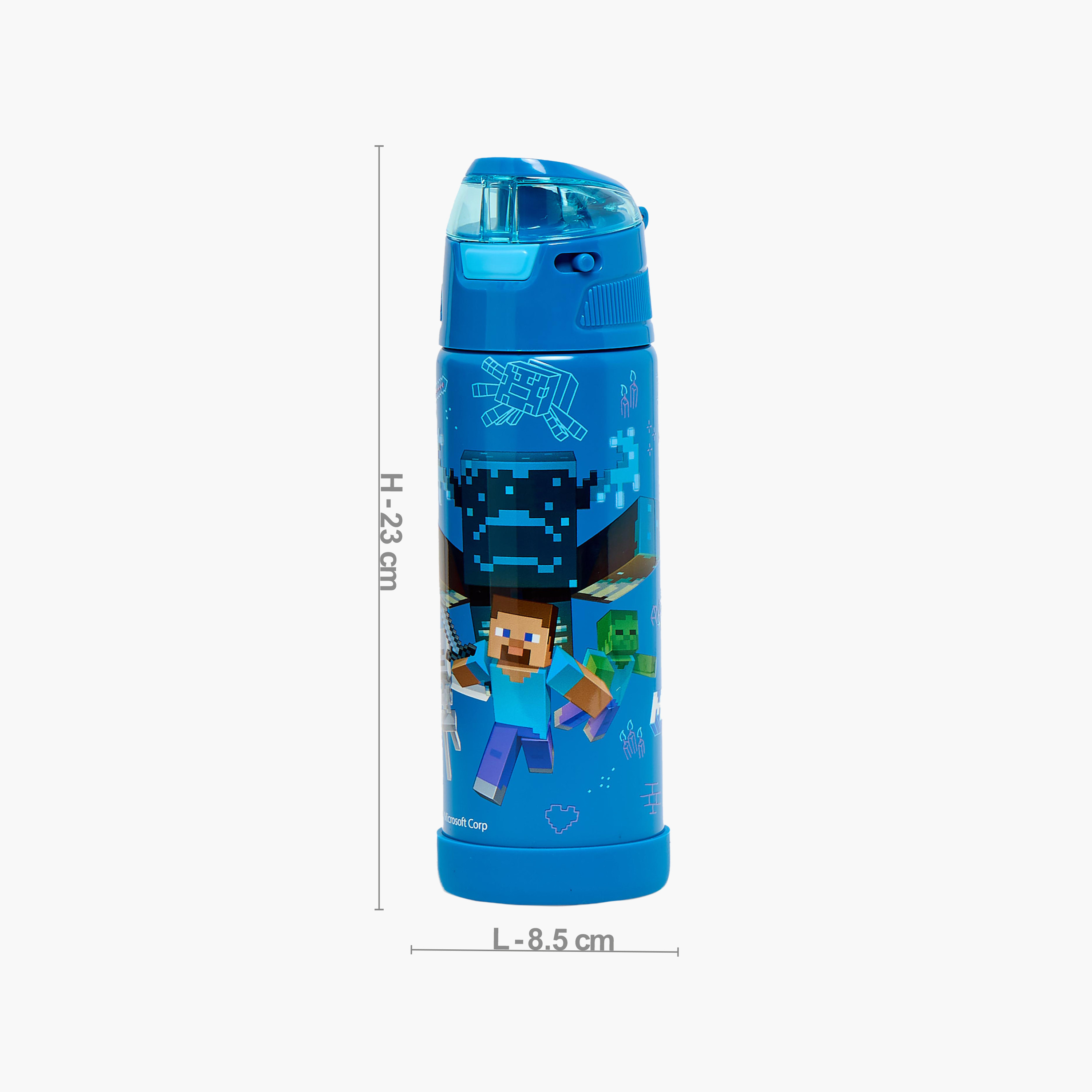 قارورة ماء ستانلس ستيل بطبعة ماين كرافت بفوهة ومقبض من هوليوود ماجيك-school-waterbottles-image-3